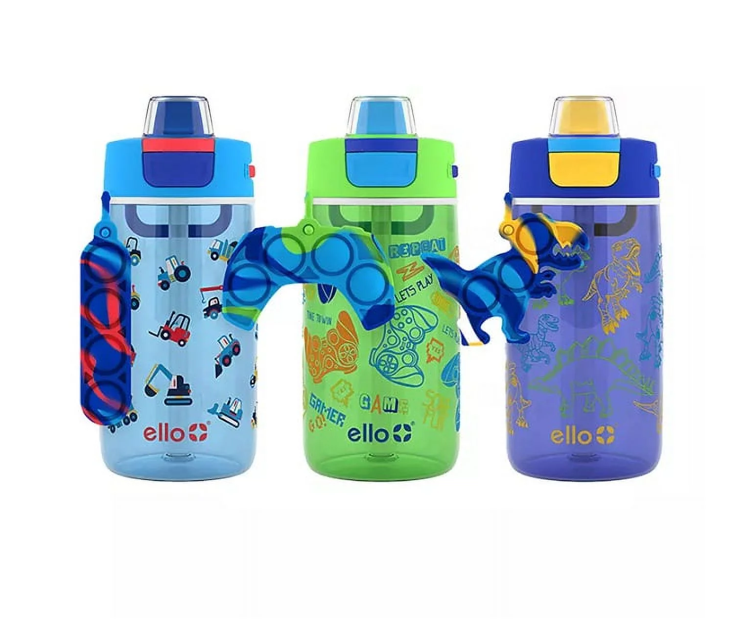 Ello Colby Pop! 14oz Tritan Kids Monster Mania Water Bottles with Fidget Toy, 3-Pack