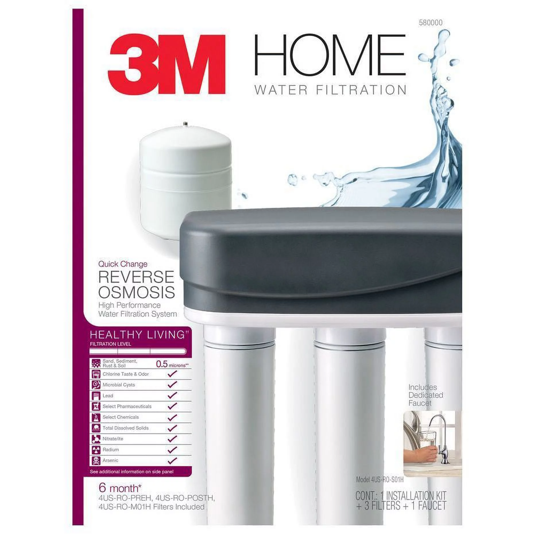 3M 4US-RO-S01H Reverse Osmosis Drinking Water Filter System
