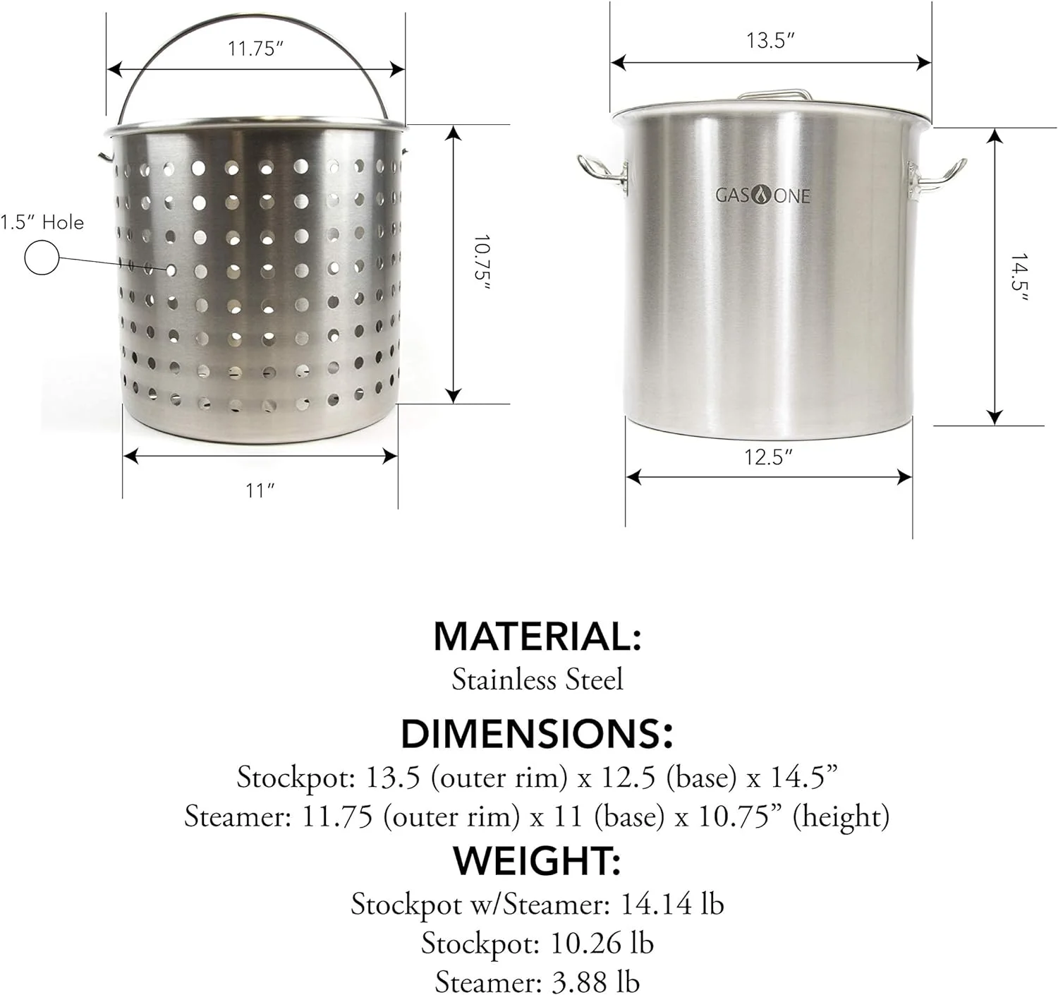 Gas One Fryer Pot 32 QT - All Purpose - Stainless Steel Tri Ply Bottom with All Purpose Pot Deep Fryer Steam and Boiling Basket