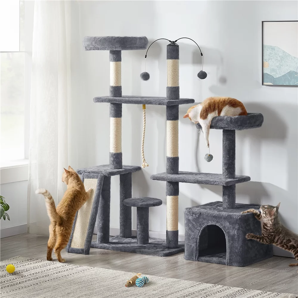 Yaheetech Multilevel Plush Cat Tree Cat Tower with Sisal Scratching Posts Perches Condos, Dark Gray