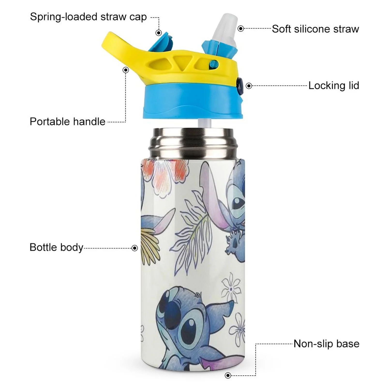 Smile Stitch Children's Water Bottle Vacuum Insulated Stainless Steel Cup With Straw Toddler Thermoses