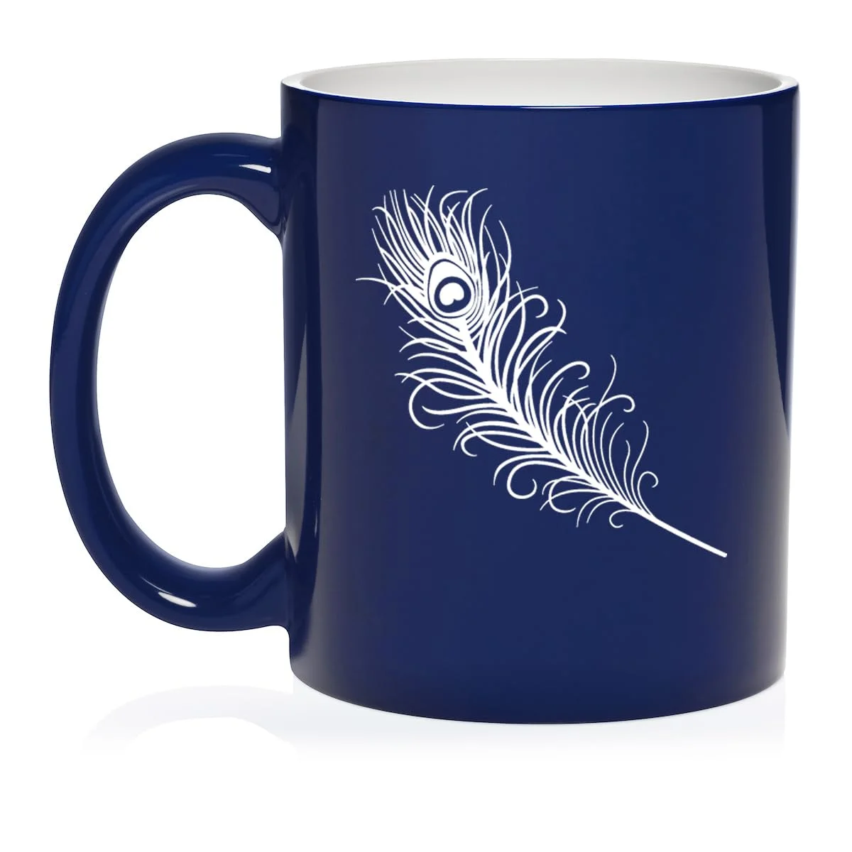 Peacock Feather Ceramic Coffee Mug Tea Cup Gift for Her, Him, Friend, Coworker, Wife, Husband (11oz Blue)