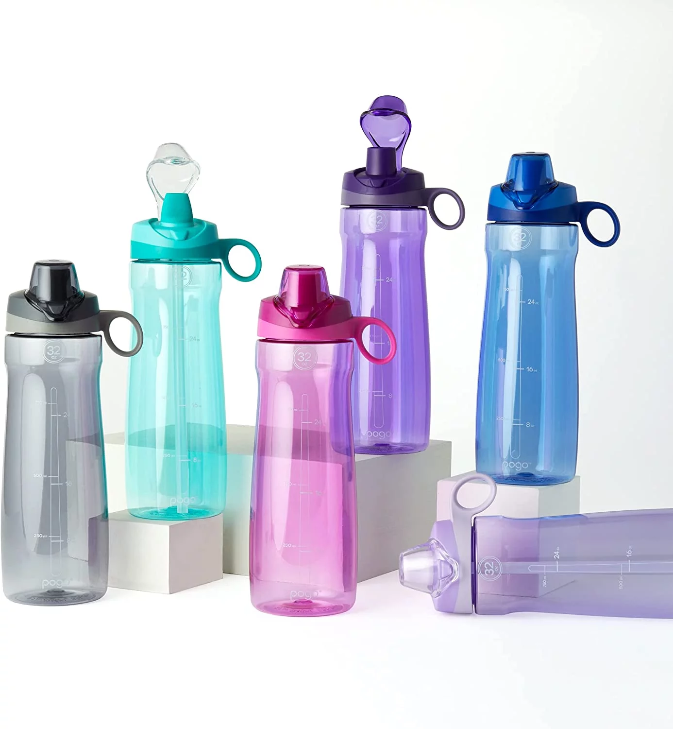 Pogo BPA-Free Tritan Plastic Water Bottle with Soft Straw, 32 Oz, Aquaviva