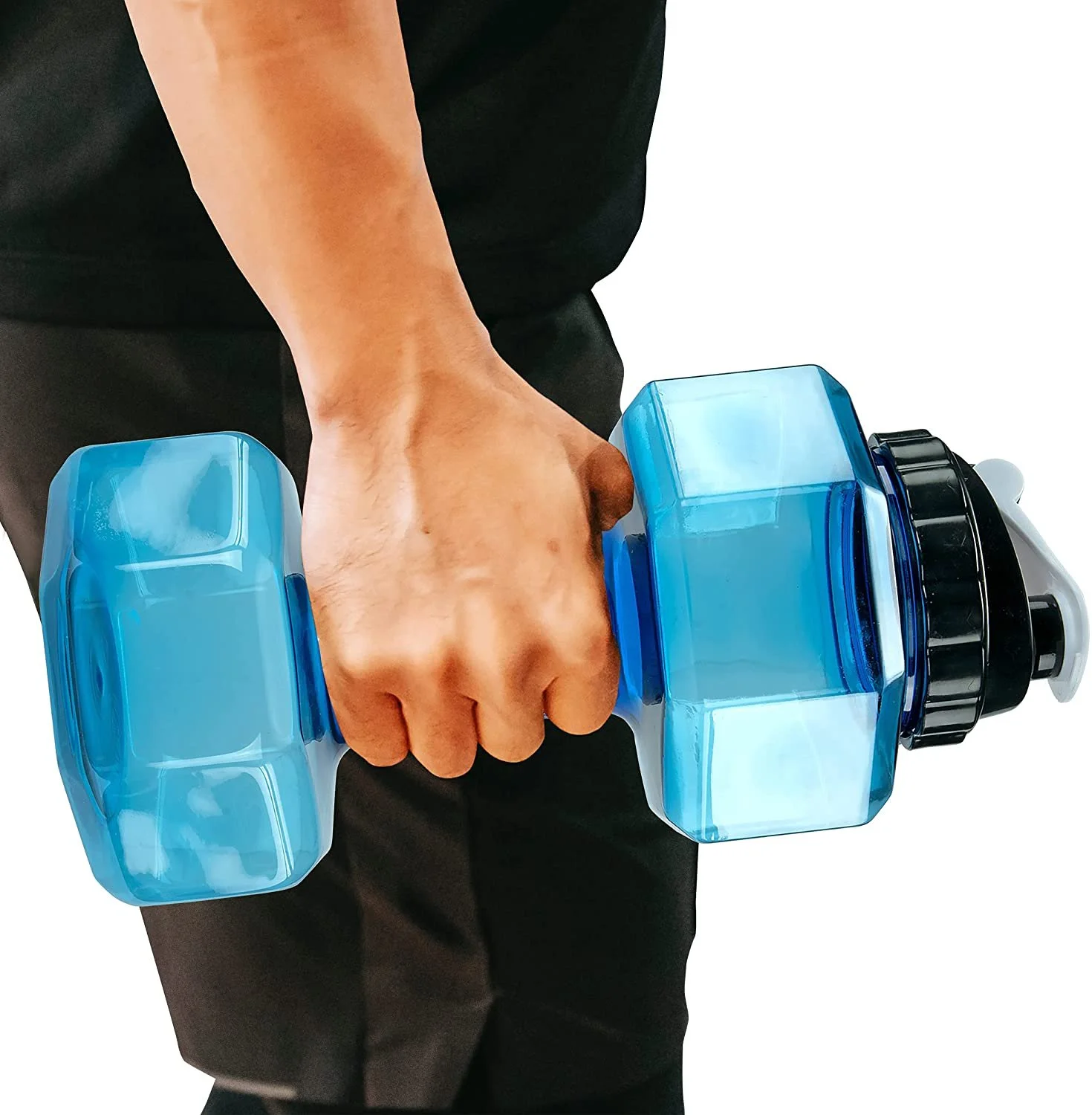 Southern Homewares 2.2L Dumbbell Shape Water Bottle Exercise Gym Fitness Sports Workout Portable See Through, Blue, 5.65