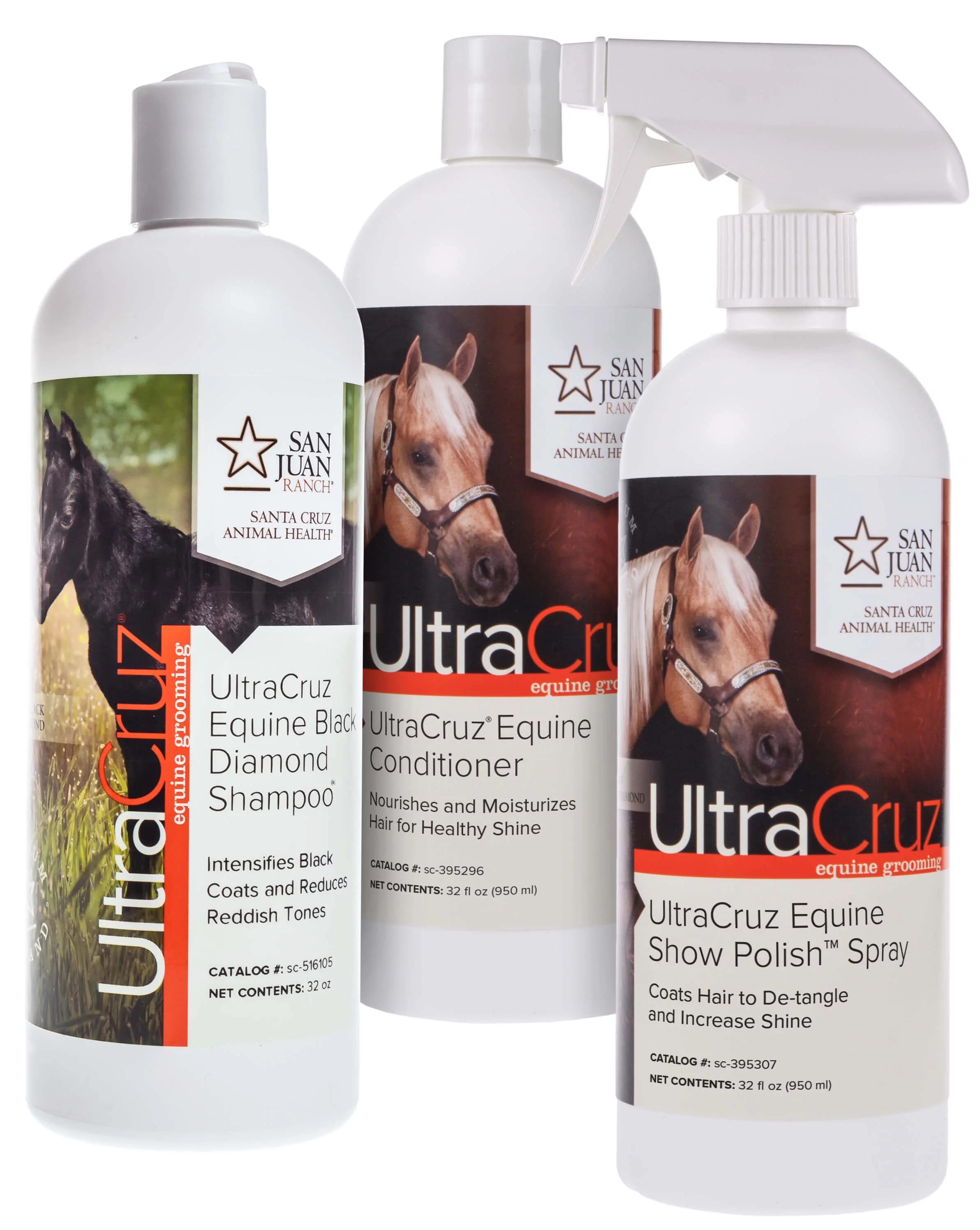 UltraCruz Equine Black Diamond Horse Shampoo, Conditioner and Show Polish Bundle, 32 oz Each