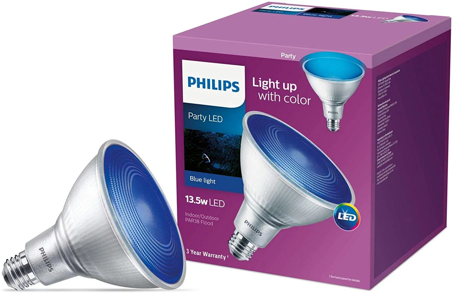 Philips Non-Dimmable 13.5W Blue 40 PAR38 LED Bulb, Outdoor and Enclosed Fixture Rated