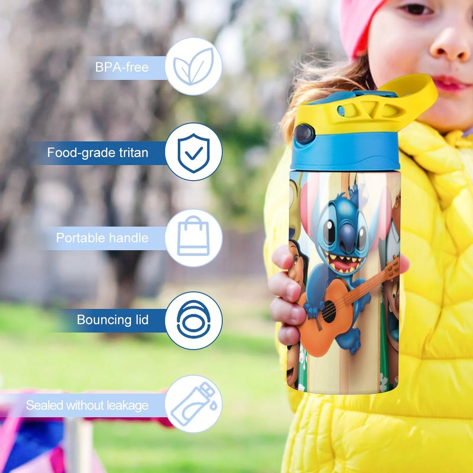 Stitch Music Children's Water Bottle Vacuum Insulated Stainless Steel Cup With Straw Toddler Thermoses