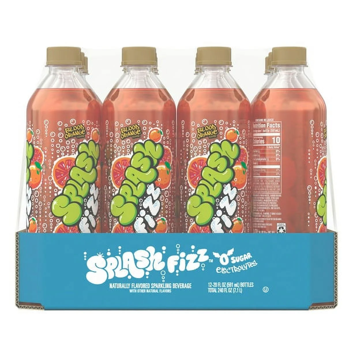 Splash Fizz, Blood Orange Flavor Sparkling Water Beverage, 20 Fl Oz Plastic Bottles (24 Count)