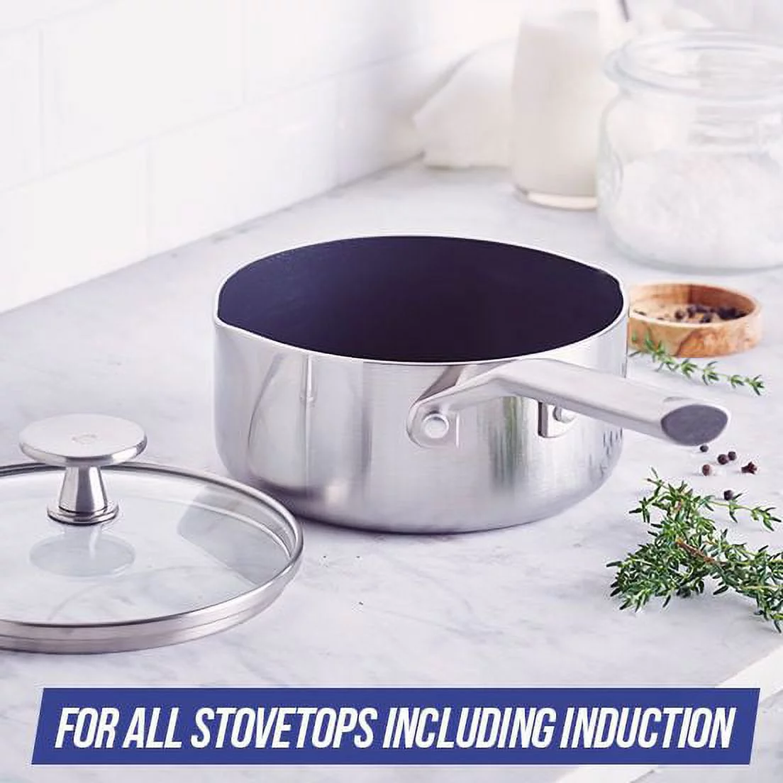 Blue Diamond Cookware Triple Steel Ceramic Nonstick 1.6Qt Saucepan with Lid