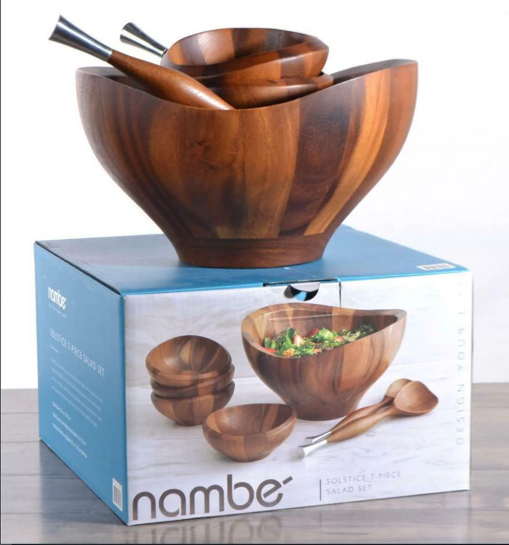 Nambe Solstice 7 Piece Acacia Wood Salad Set