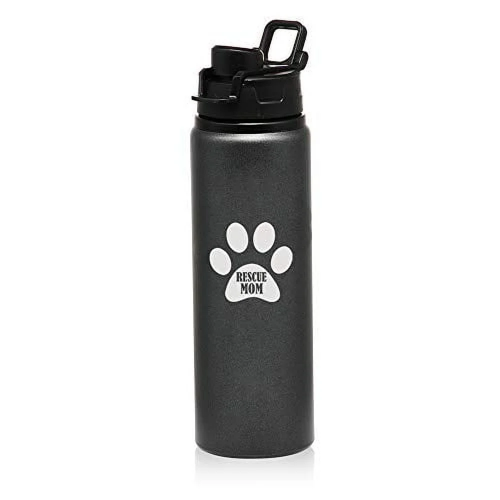 MIP Brand 25 oz Aluminum Sports Water Travel Bottle Paw Print Rescue Mom (Charcoal)