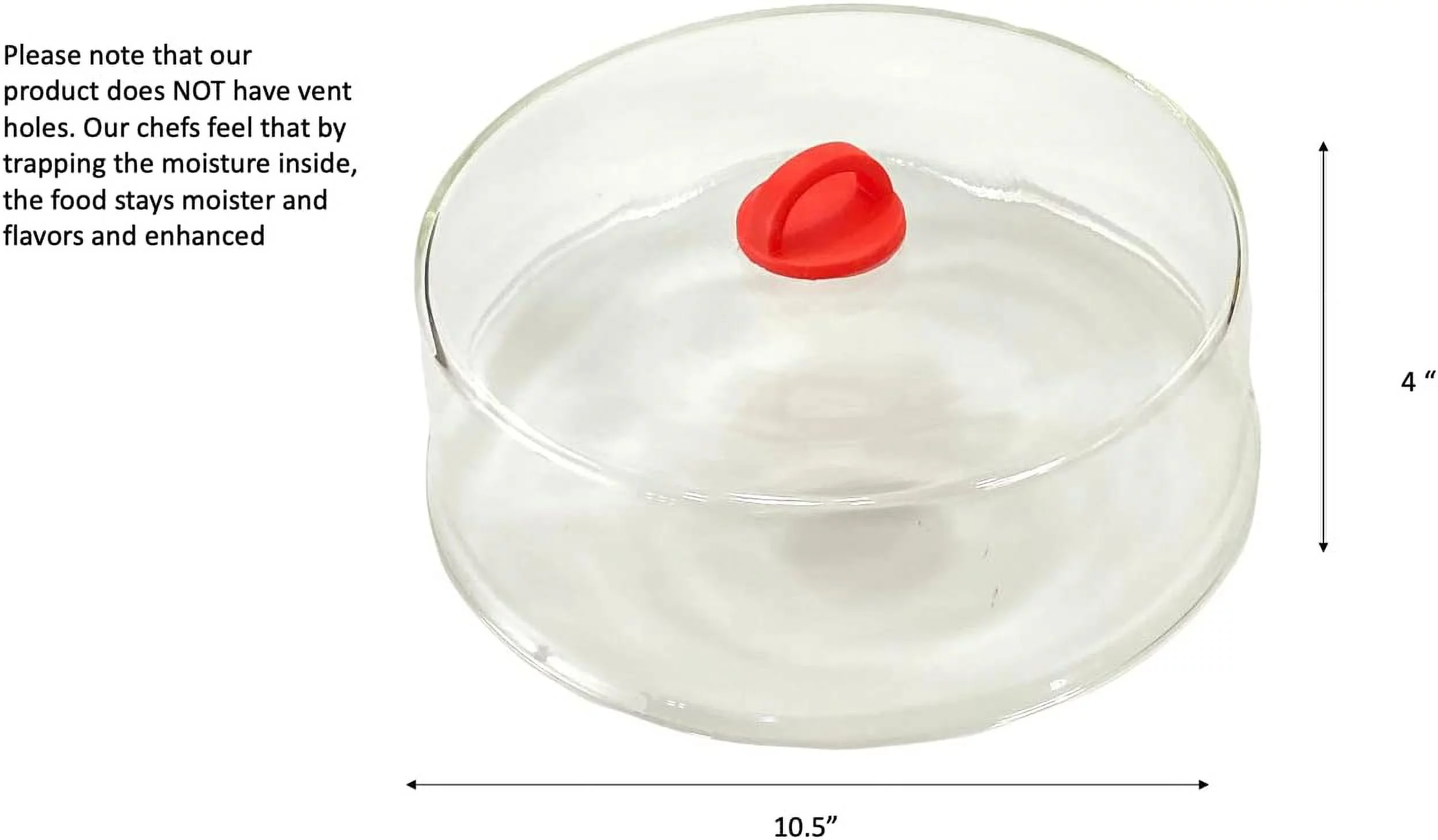 Tall Microwave Tempered Borosilicate Glass Plate Cover with Red Easy-Grip Silicone Handle - Steam Food Without Venting - Microwave/Oven/Stove Safe - 10