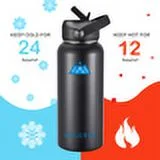 1 Gallon Vacuum Insulated Bottle with 3 Lids - Stainless Steel Thermally Insulated Flask - 128 Fl Oz - Black- by Polerce