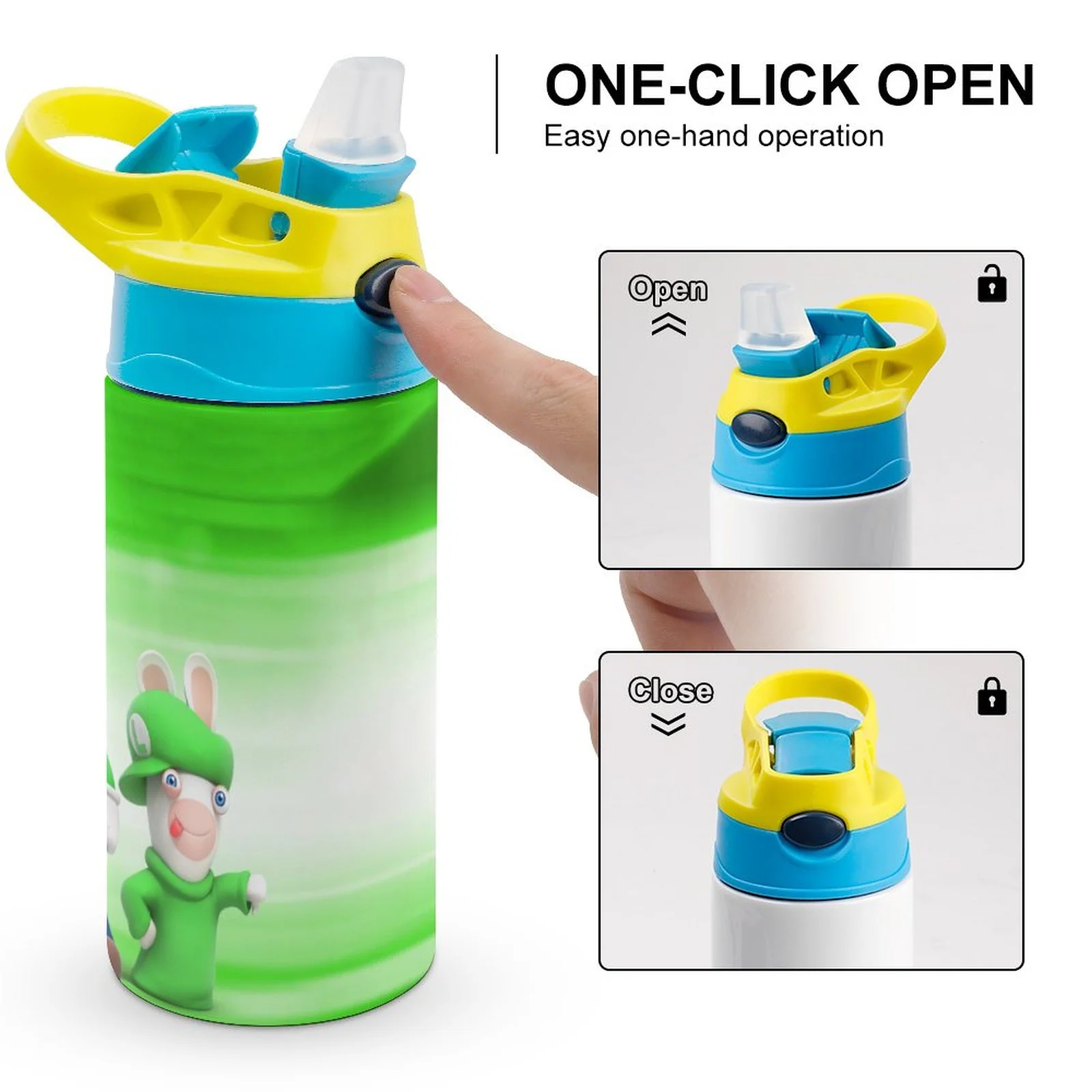 Luigi's Mansion Anime Kid's Insulated Water Bottle With Straw Vacuum Stainless Steel Cup Leak-Proof Children Toddler Thermoses