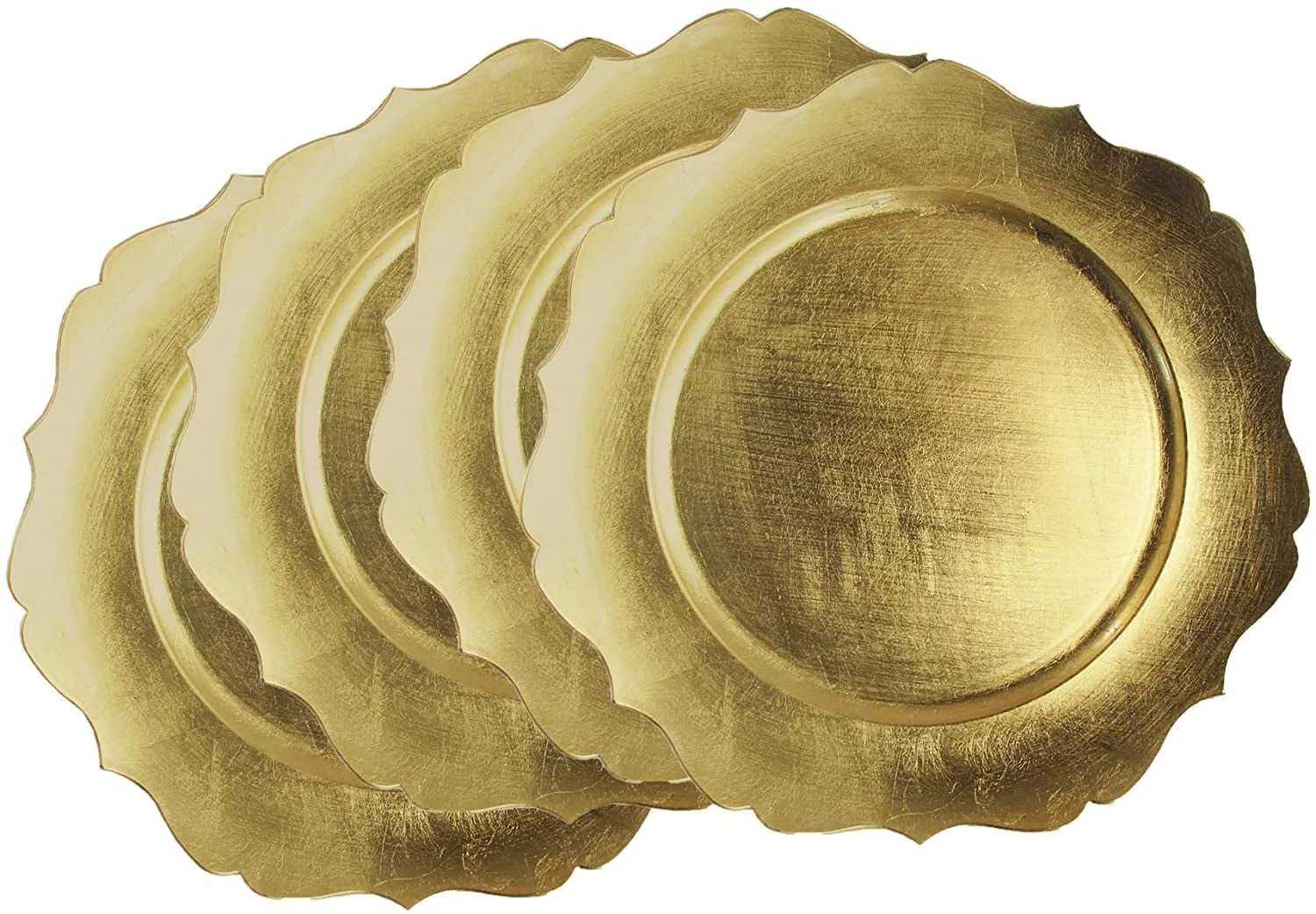 American Atelier, Round, Scallop Melamine Decorative Gold Charger Plate, Set of 4, 13