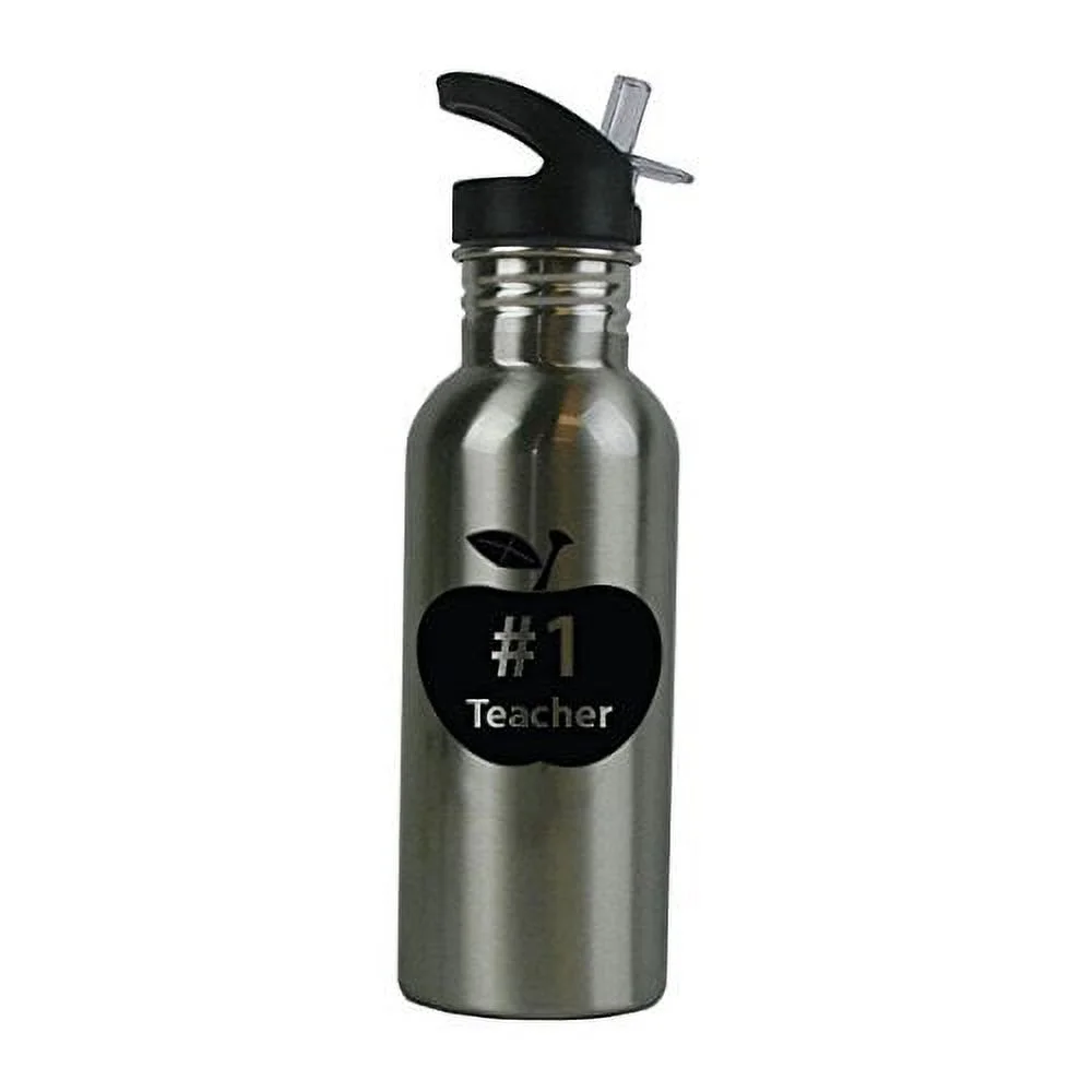 World's Best Teacher Stainless Steel Silver 20 Oz (600mL) Water Bottle with Sport Top, Straw