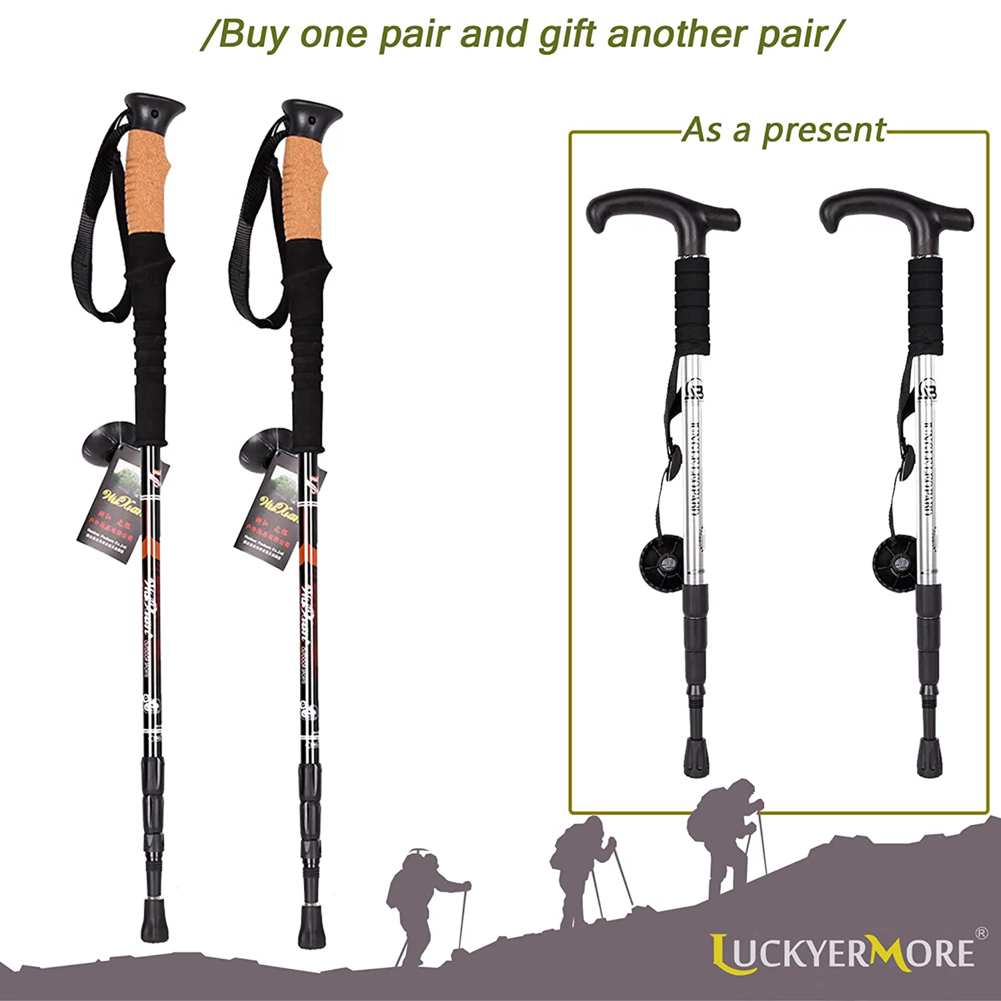 KARMAS PRODUCT 2 Pack Trekking Poles Collapsible Climbing Stick,Black