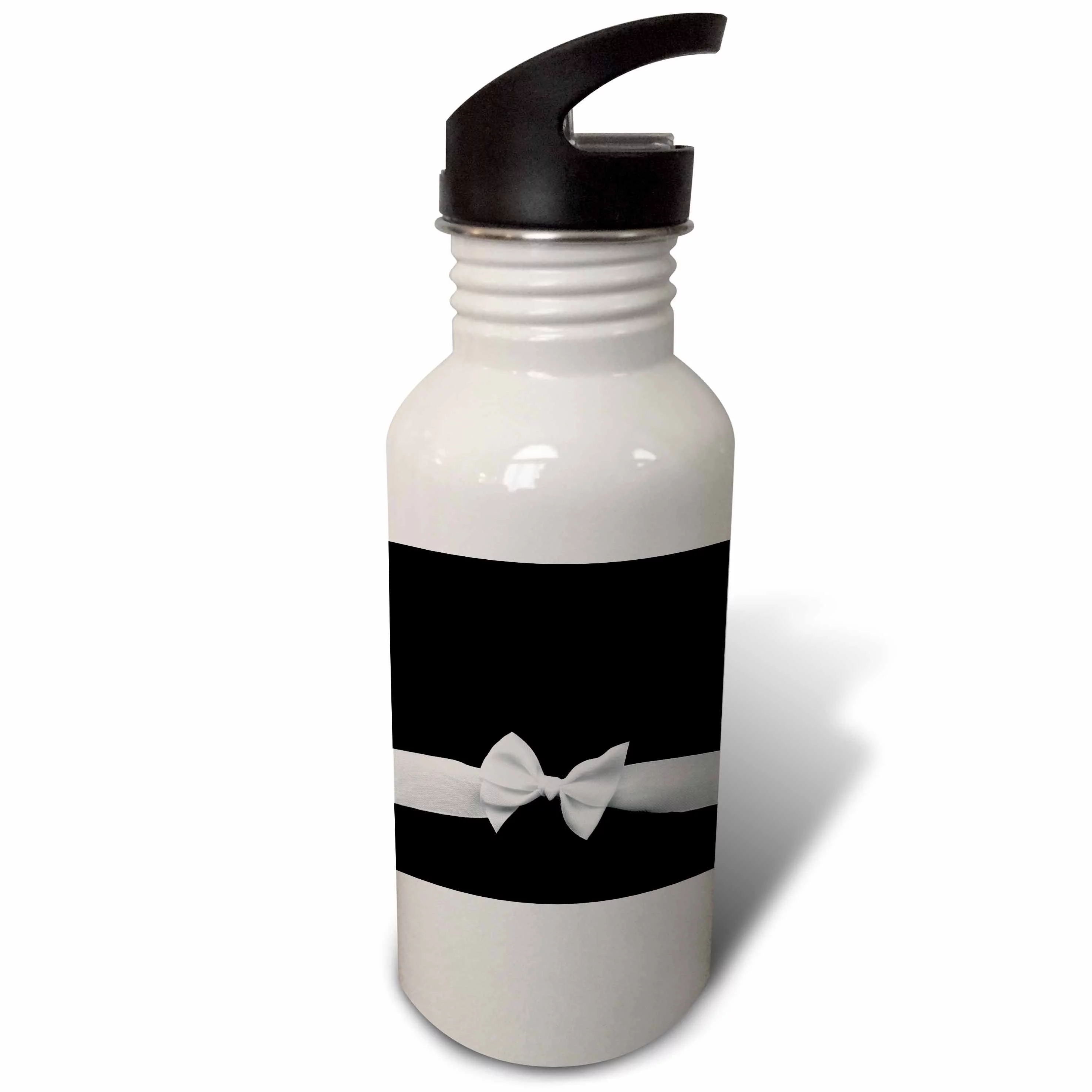 Elegant and Classy White Ribbon Bow on Sleek Stylish Black - Womens Retro Fashion Style 21 oz Sports Water Bottle wb-56658-1