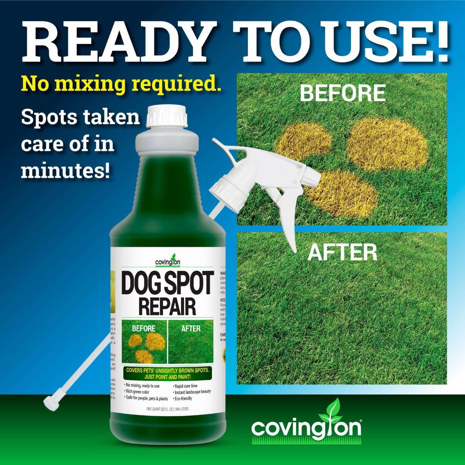 Dog Spot Repair Green Grass Paint for Lawn and Yard, Ready to Use Grass and Turf Paint Spray, Pre Mixed Pet-Friendly Lawn Colorant for Urine Spots or Brown Patches, 32oz