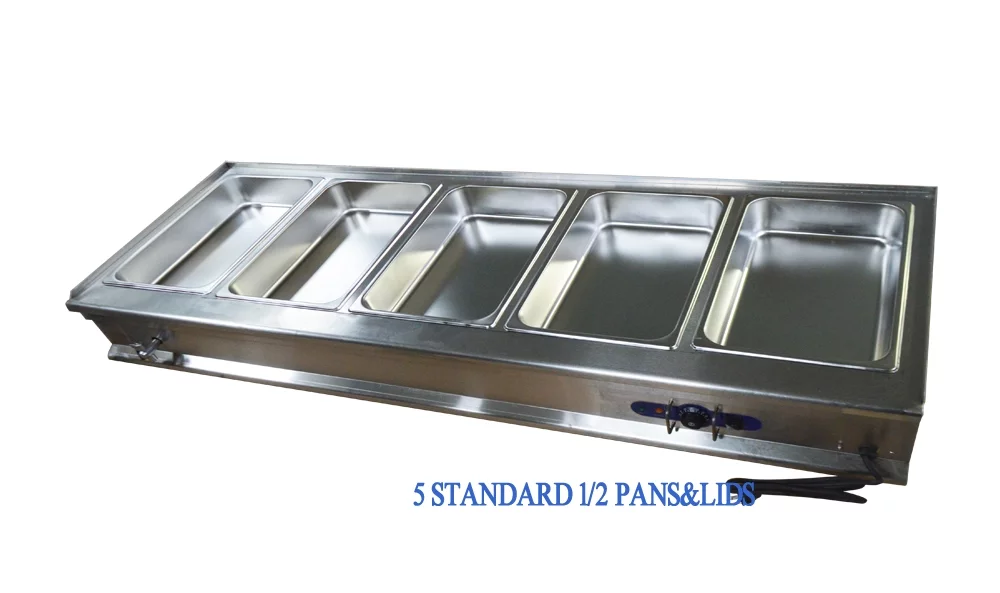 PreAsion 5-1/2Pan Food Warmer Steamer Stove Canteen Buffet Steam Heater Table Stainless Steel