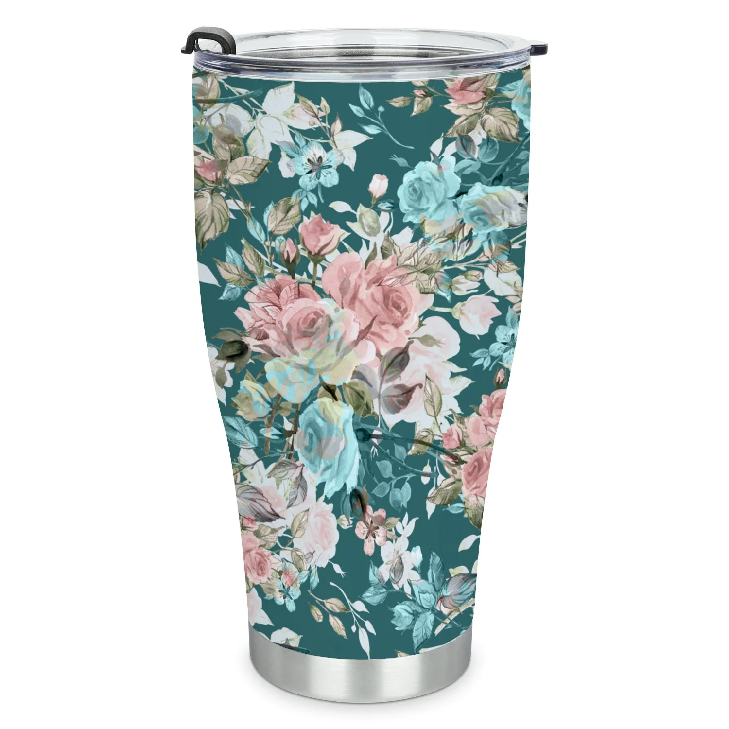 Hidove Stainless Steel Tumbler, Seamless Watercolor Pattern with Rose 30oz Leak Proof & Stainless Steel Bottle for Hot & Cold Drinks - Coffee Travel Mug, Water Metal Canteen, Thermal Cup