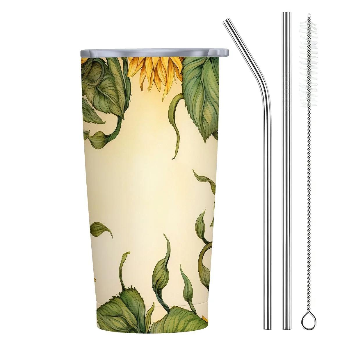 JEUXUS VIKIS 20 oz Insulated Double Wall Stainless Steel Tumbler with Spill Proof Lid and Reusable Straw, Water Bottle Coffee, Sunflower Gnomes Cup Mug Tumbler (Sunflowers)