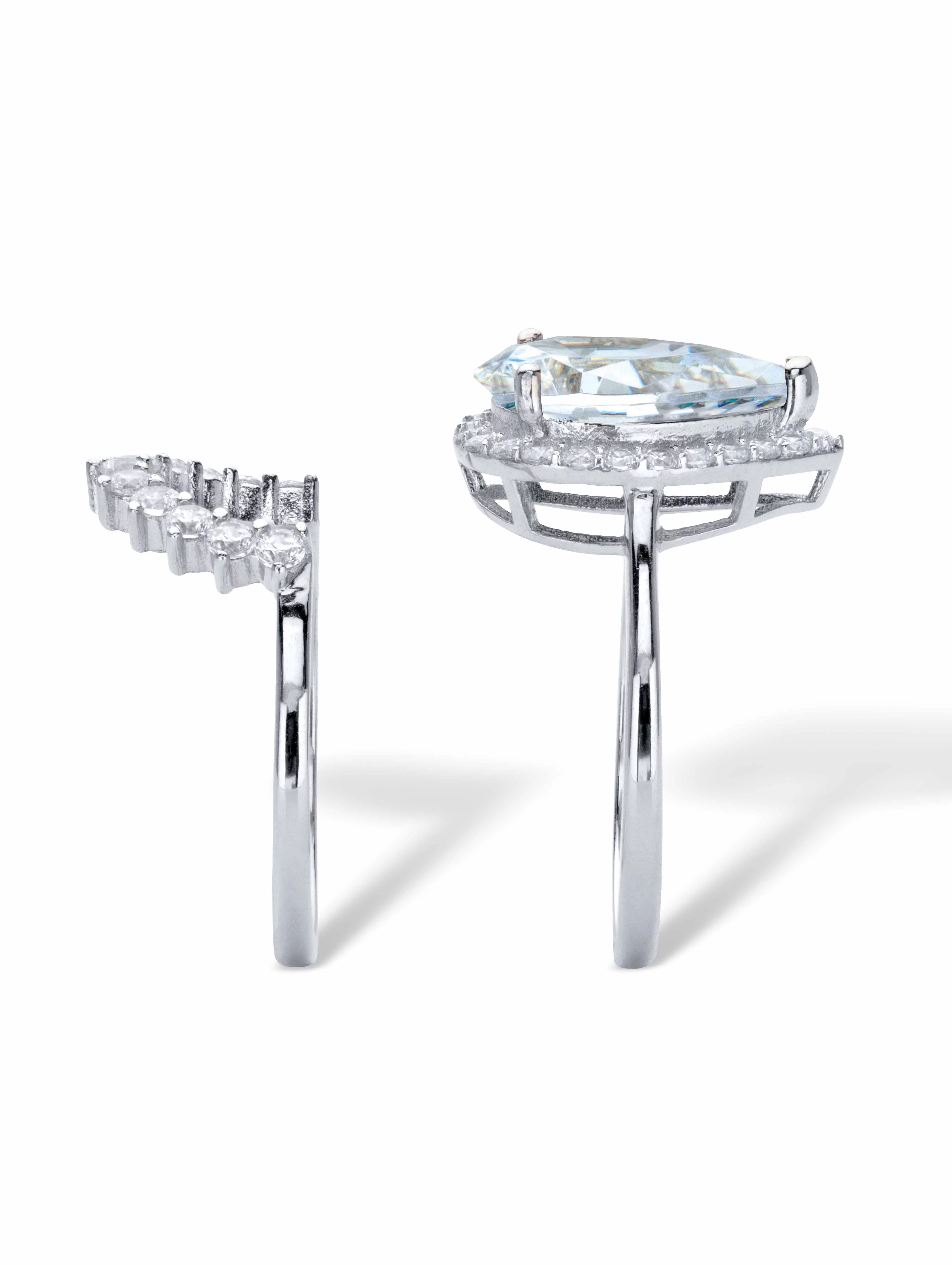 PalmBeach Jewelry Pear-Cut Blue or White Cubic Zirconia 2-Piece Halo Bridal Ring Set 4.82 TCW Platinum-Plated Sterling Silver
