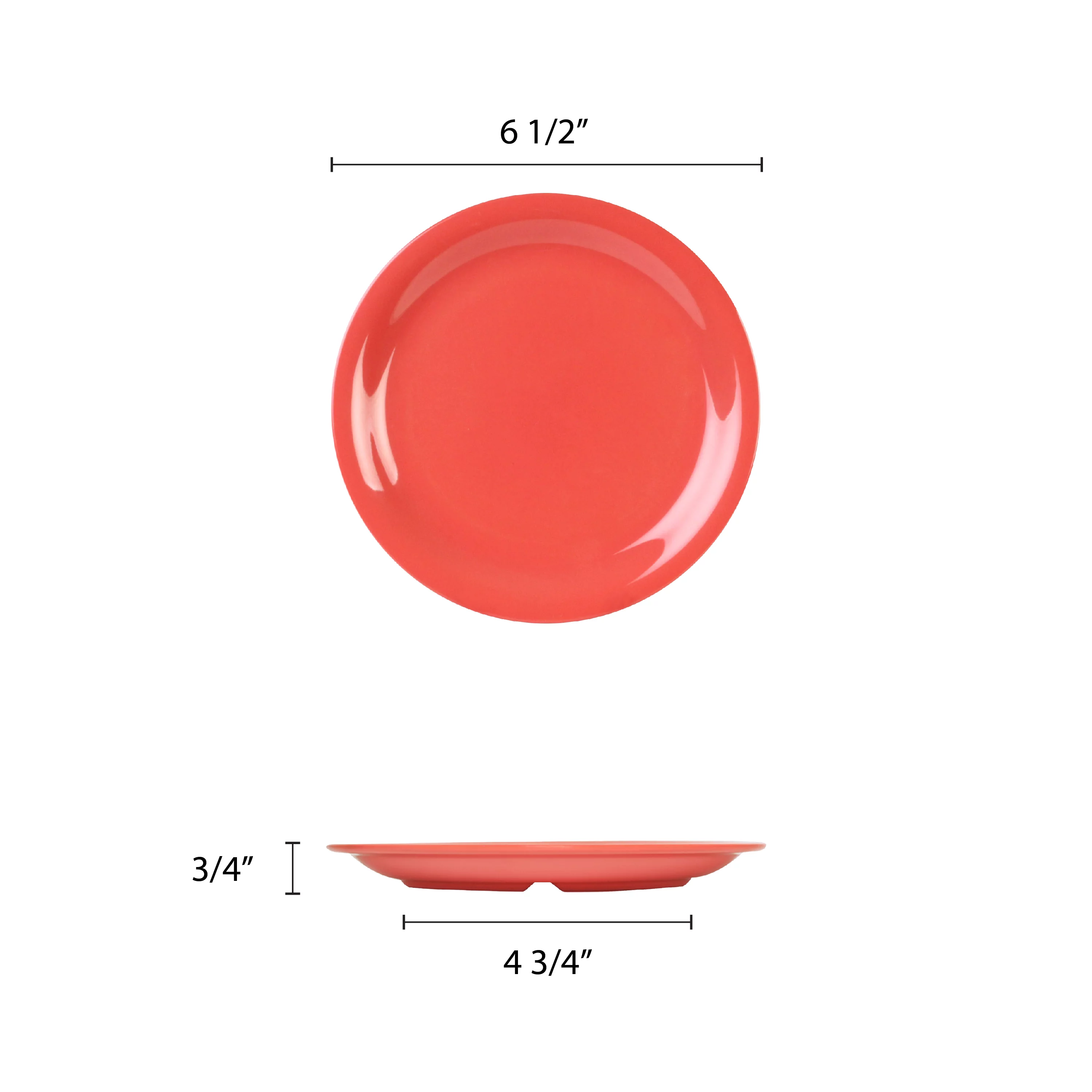 Excellante Color Orange Melamine Dinnerware Collection 6.5 Inch Narrow Rim Round Plate, Comes in Dozen