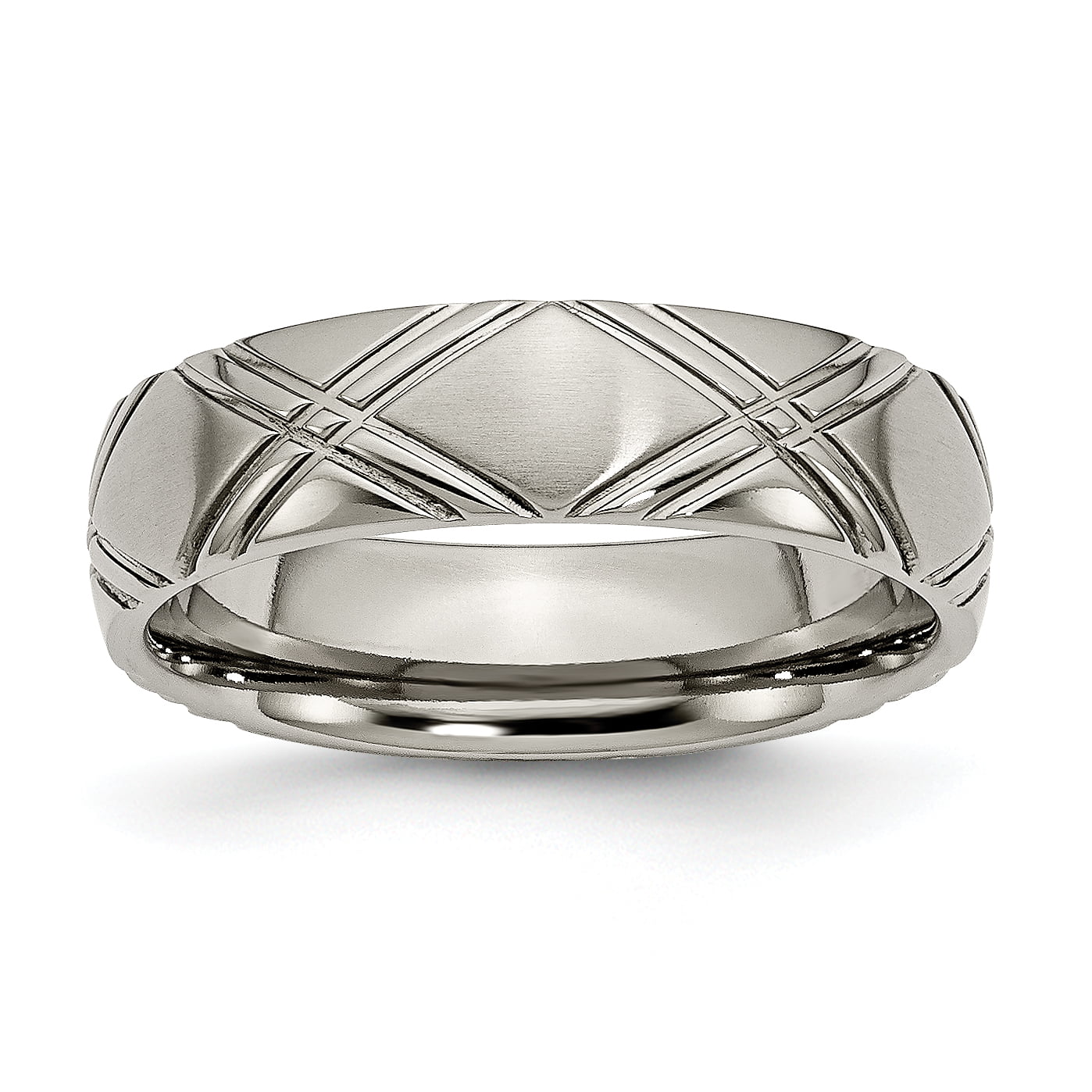Carat In Karats Titanium Brushed and Polished 6mm Criss-cross Design Band Size 12.5 - Unisex Ring
