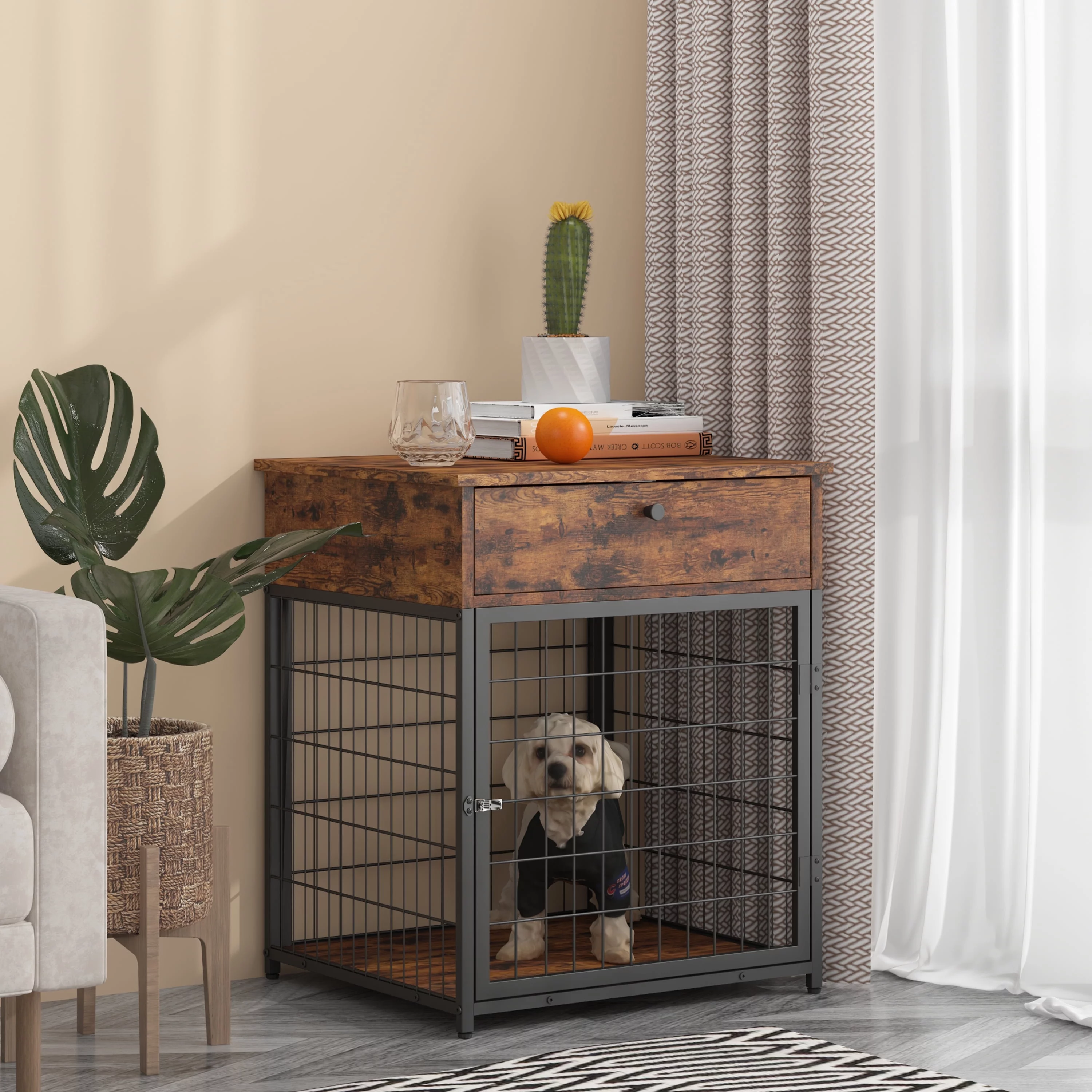 Glavbiku Wood Dog Crate Furniture,Dog Bed with Storage Console for Living Room,Brown,26.9