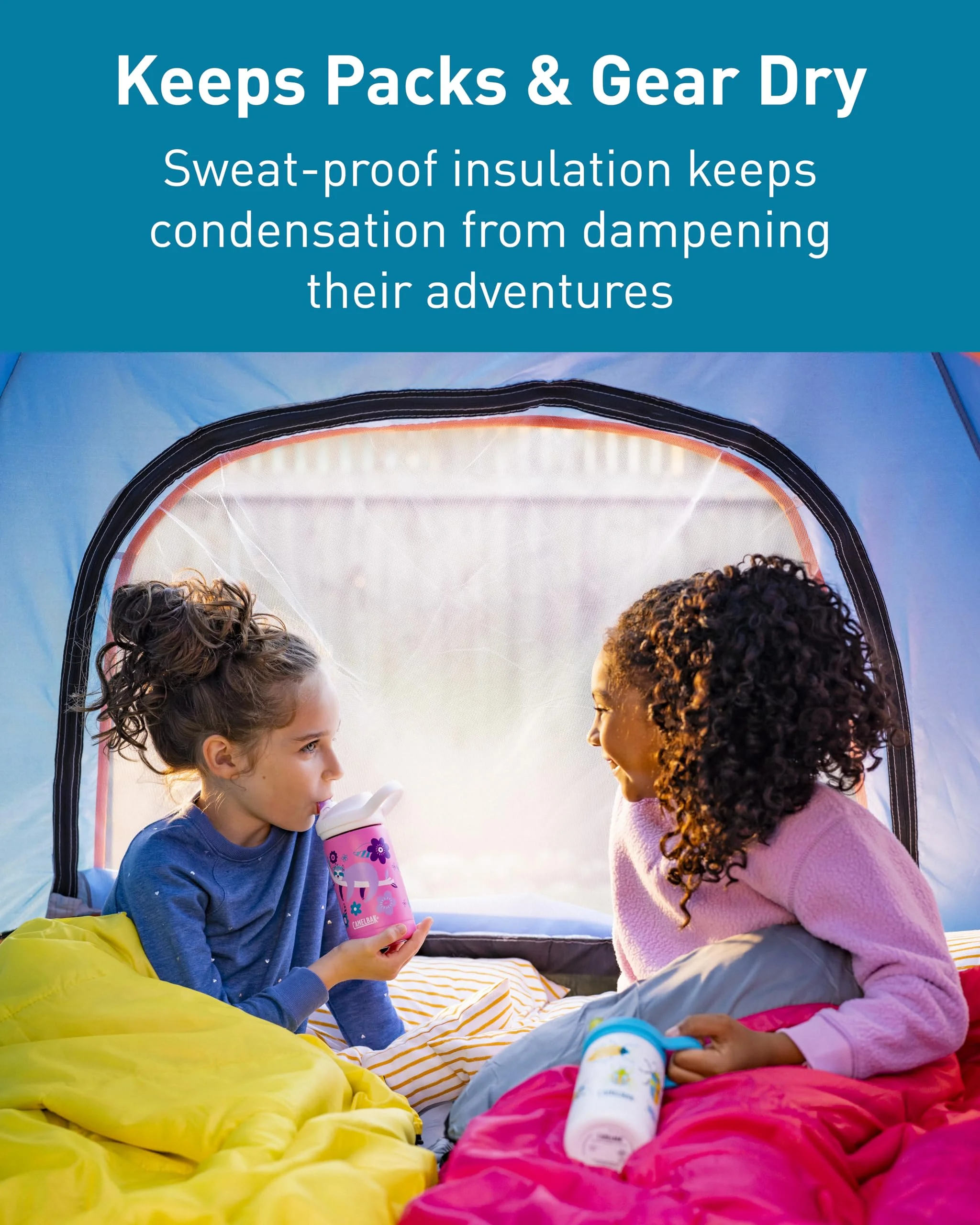 CamelBak eddy+ Kids Water Bottle with Straw, Insulated Stainless Steel - Leak-Proof when Closed, 12oz, Biking Dogs