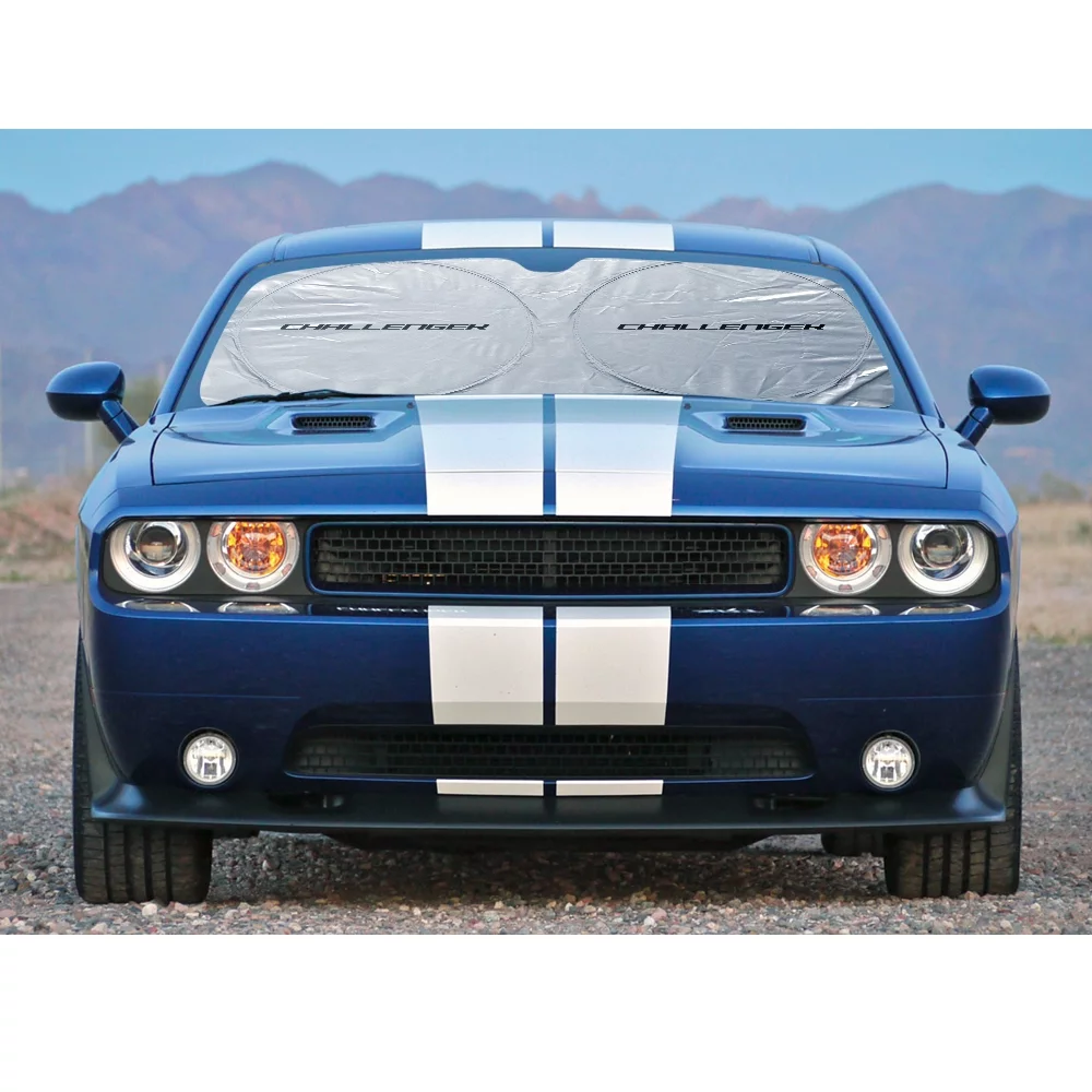 Dodge Challenger Universal Fit One-Piece Easy Folding Silver Reflective Fabric Windshield Sun Shade (size: 64