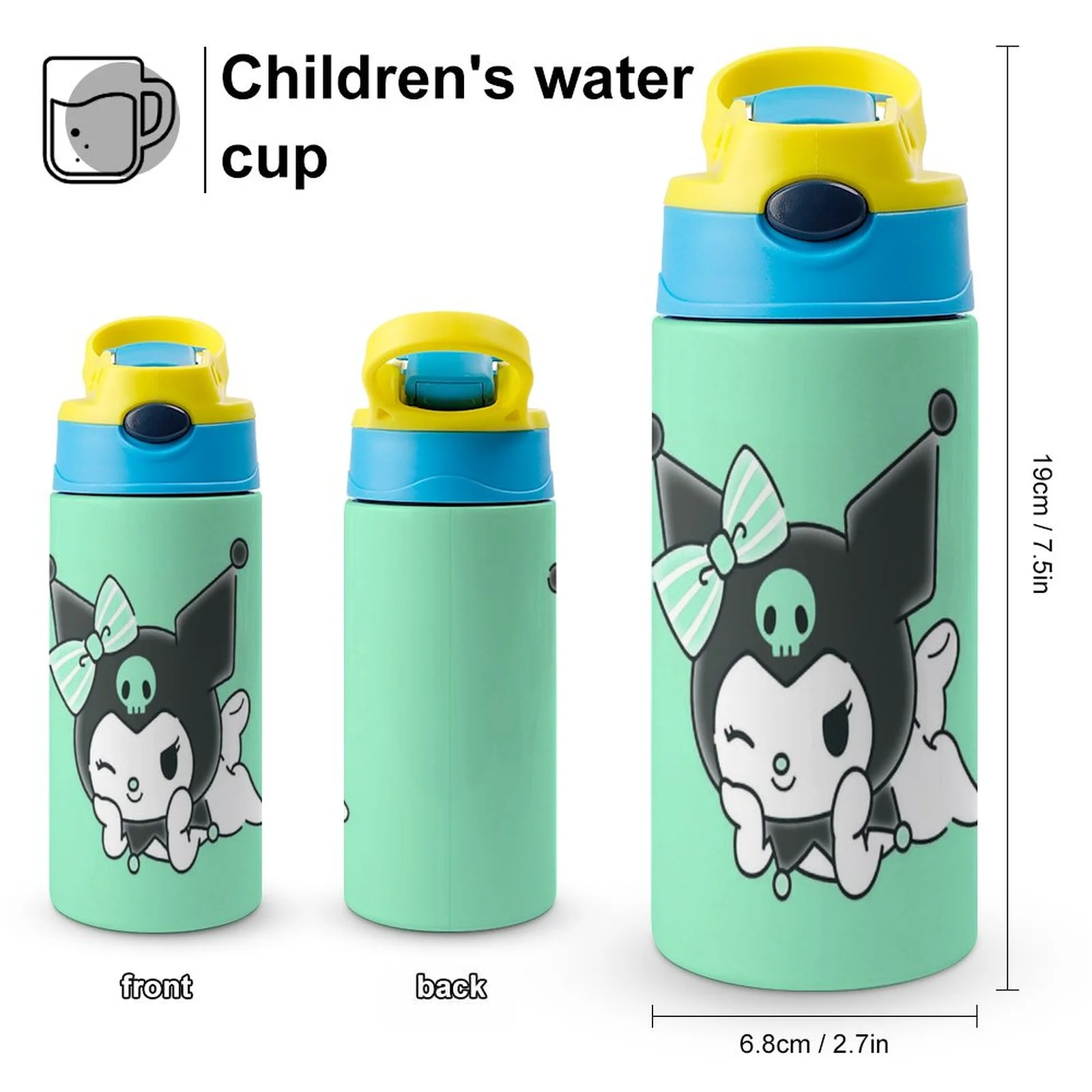 My Melody Kuromi Skull Children's Water Bottle Vacuum Insulated Stainless Steel Cup With Straw Toddler Thermoses
