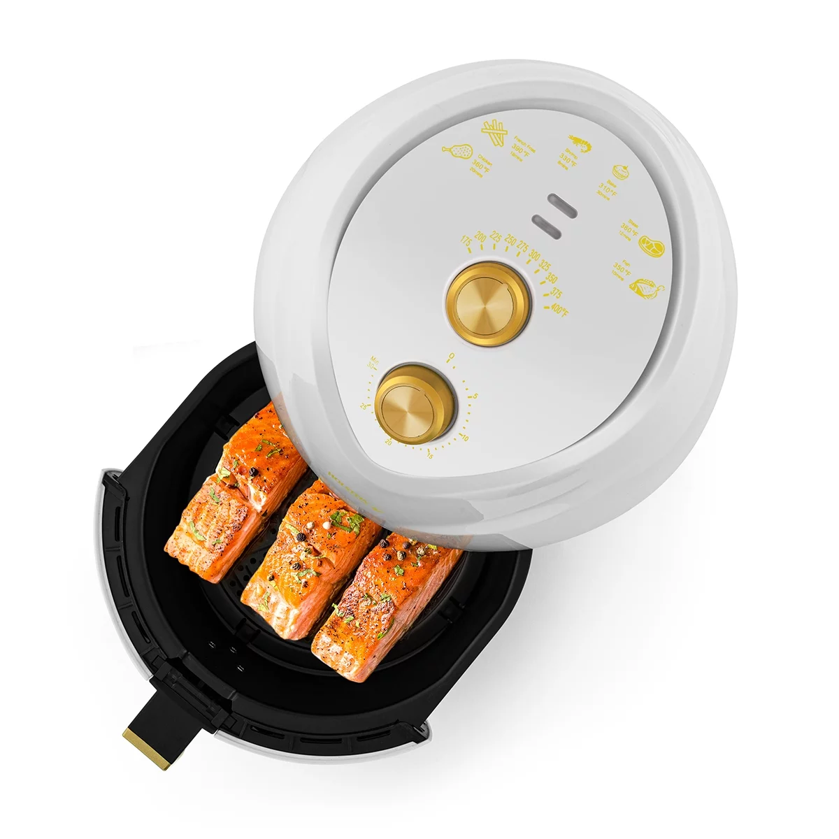 Holstein Housewares 4.8QT Air Fryer - Convenient and User Friendly with Optimal Cooking Functions to Fry, Bake, Grill and Roast, White and Gold