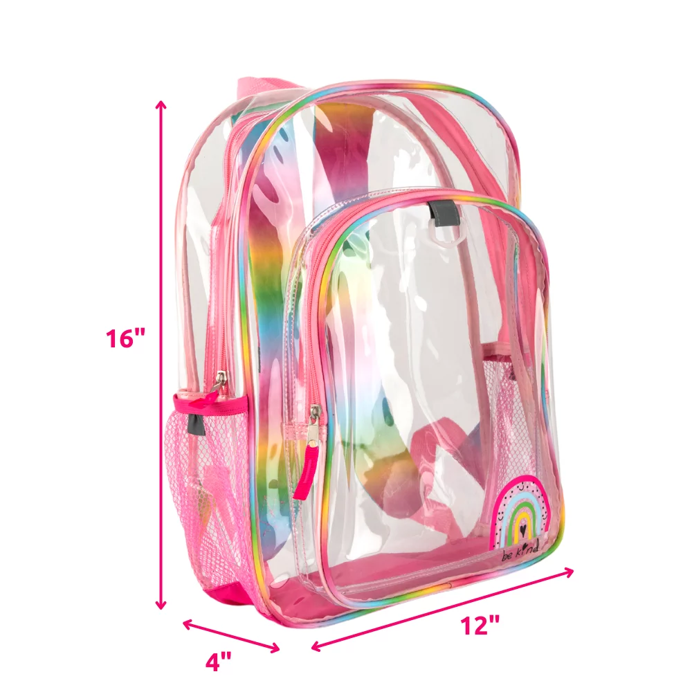 CLUB LIBBY LU Girls Clear Backpack Rainbow Clear Book Bag with Pencil Pouch School and Safety Compliant 16 inch