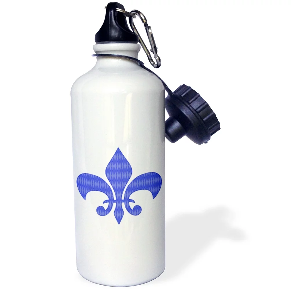 3dRose Vintage fleur de lis filled with blue diamond shaped pattern, Sports Water Bottle, 21oz