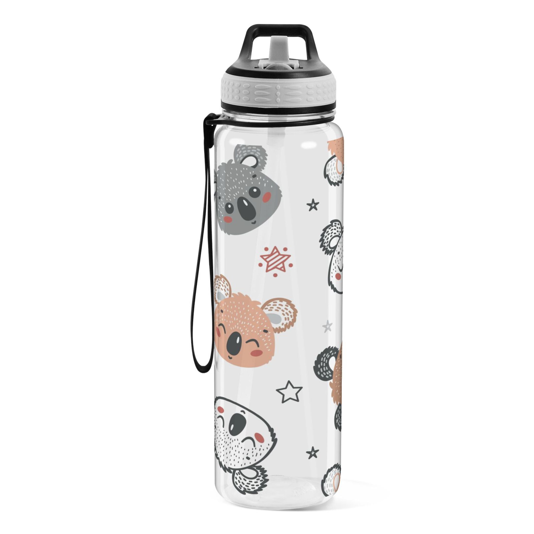 Cute Koala Bears and Stars 32oz Sports Water Bottles Leakproof Tritan Bottle with Straw BPA Free Clear Bottle for Fitness Gym Outdoor Cycling