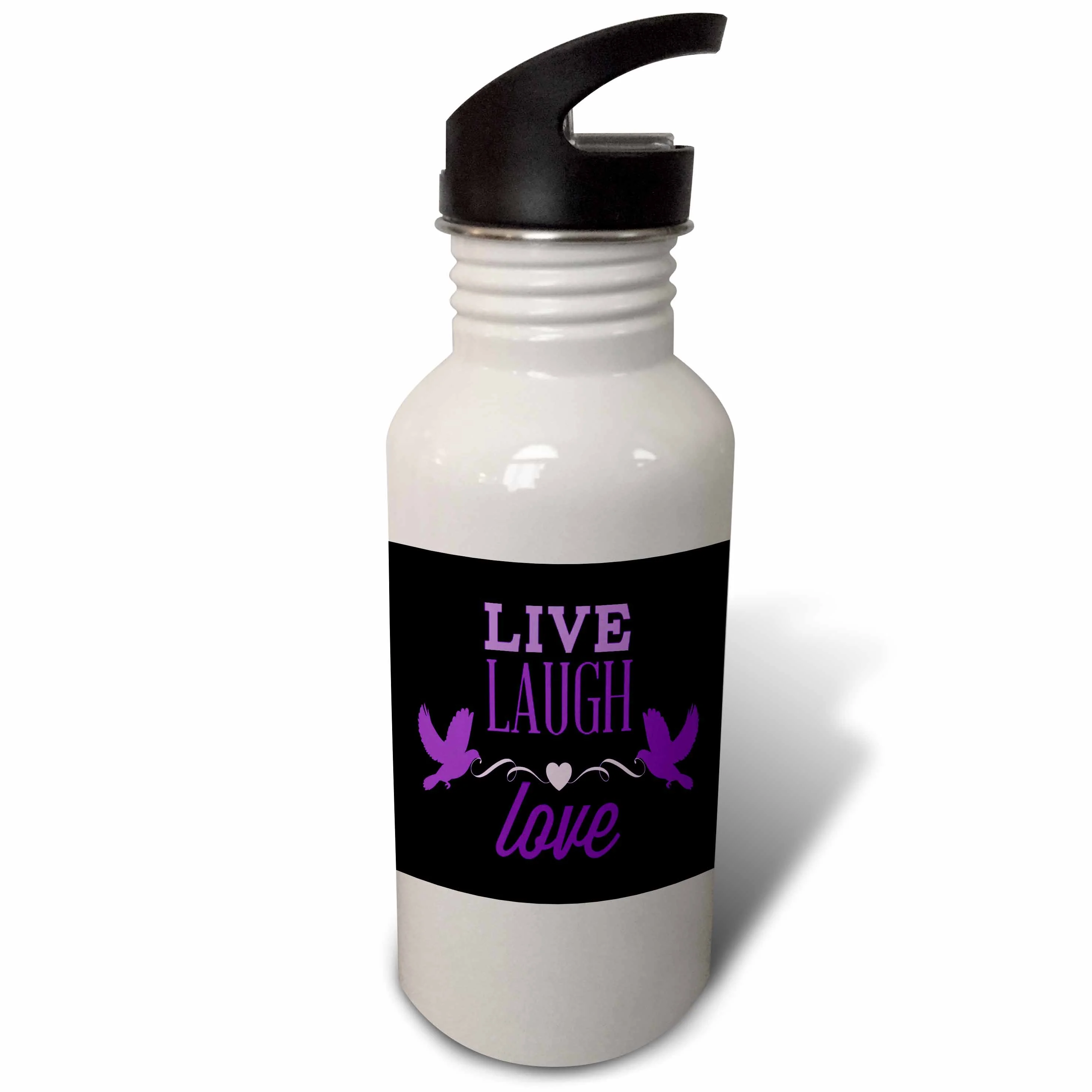 Live, Laugh, Love In Purple With A Heart And Two Birds 21 oz Sports Water Bottle wb-177779-1