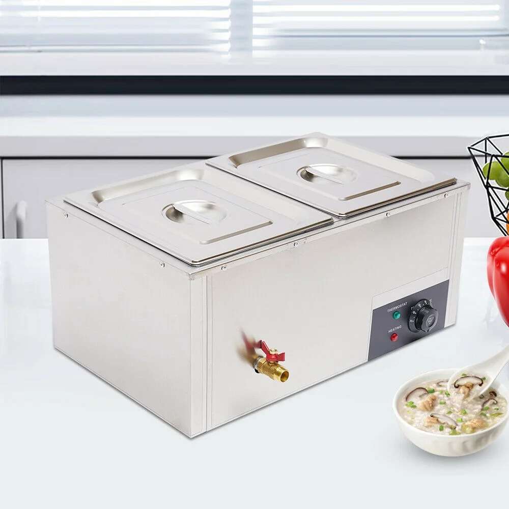 Fichiouy Food Warmer Steam Countertop Steamer Food Warming with 2 Pots & 2 Lids Food Holder 850W