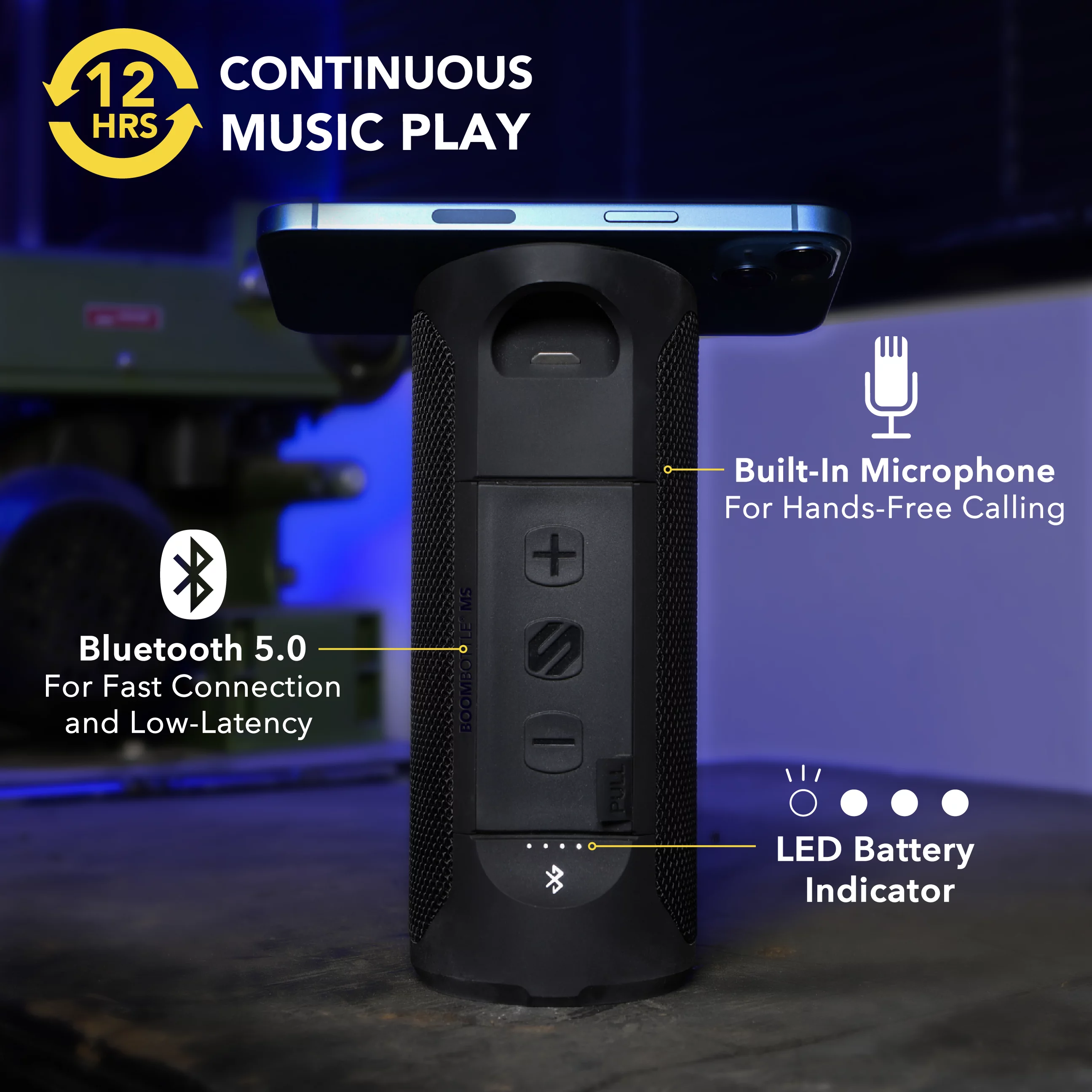 Scosche BTMSMSC1 BoomBottle Waterproof Wireless Bluetooth Speaker MagicMount Mobile Devices Black