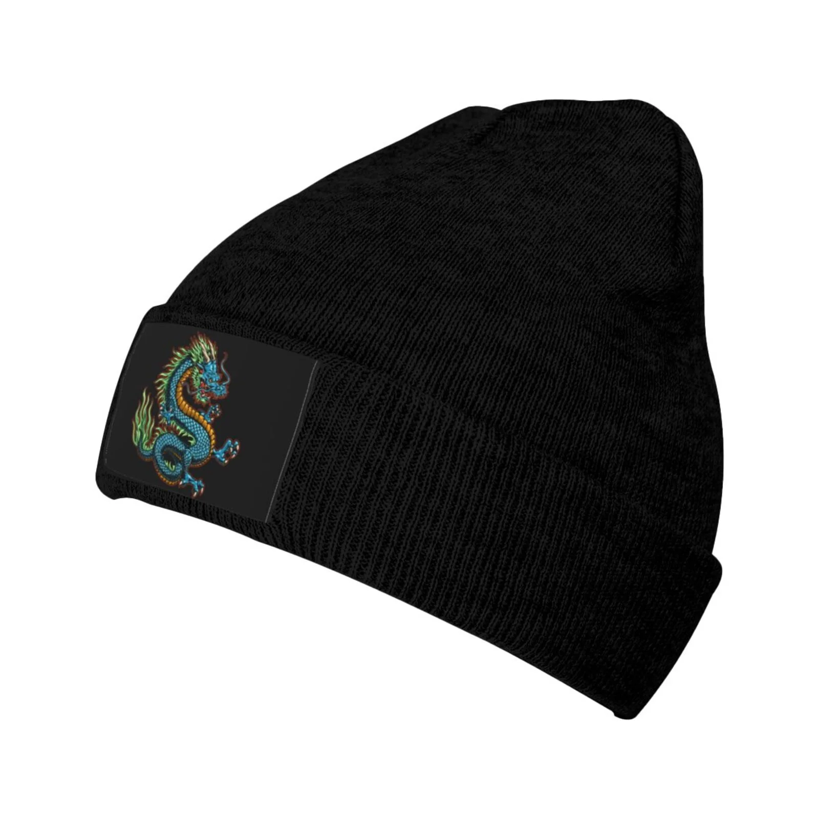 XMXT Winter Casual Beanie Hats for Men Women, Blue Dragons Illustration Unisex Adult Cap Warm Daily Knit Hat Skull Caps, Black