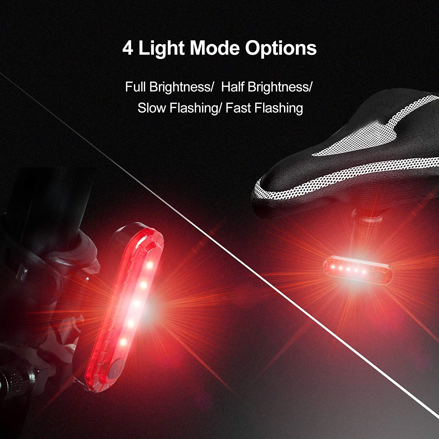 USB Rechargeable LED Bike Tail Light 2 Pack, Bright Bicycle Rear Cycling Safety Flashlight, 4 Light Mode Options, (2 USB Cables Included)