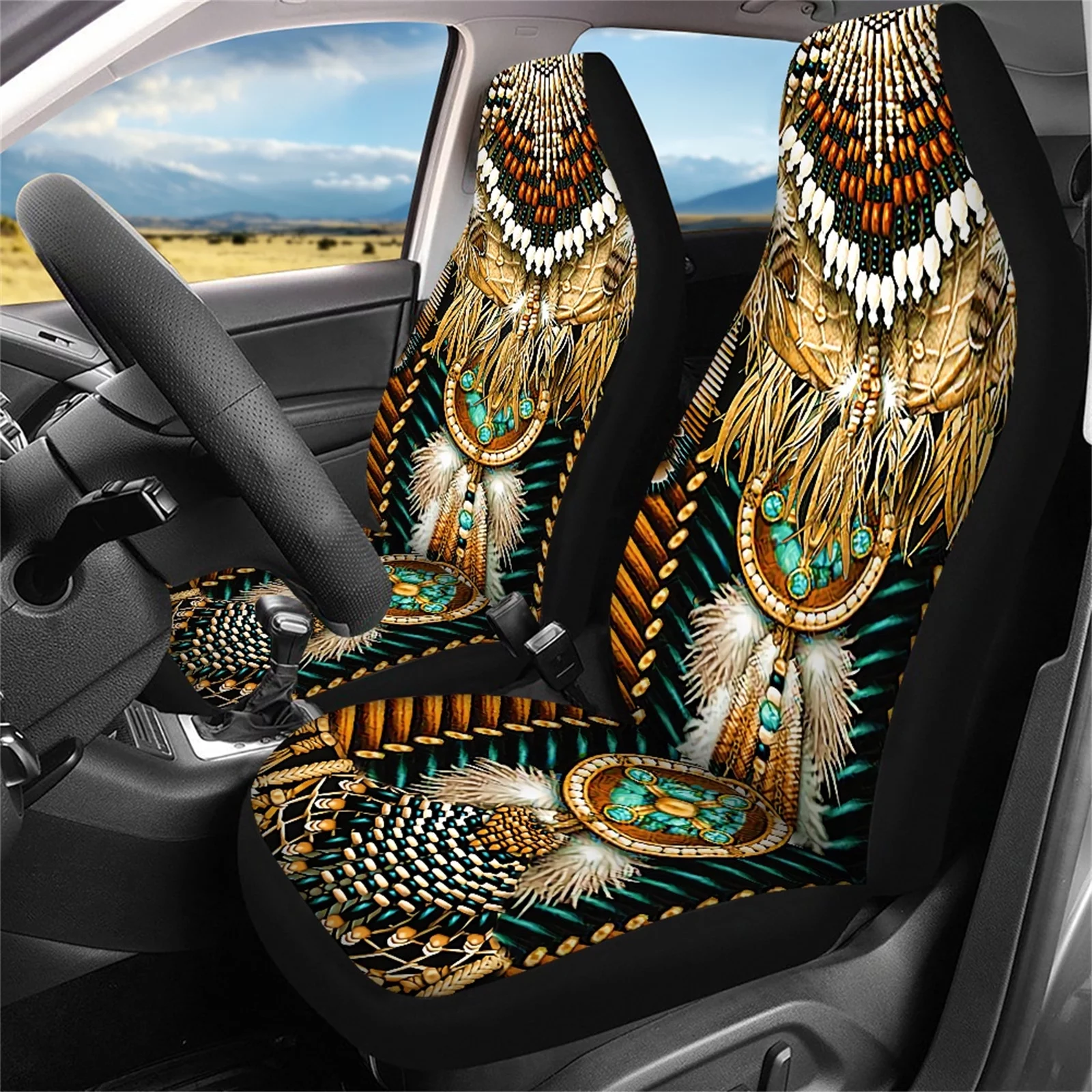 Xoenoiee Car Seat Covers, Front Seats and Rear Split Bench Seat Cover, Seat Protectors Interior Covers for Cars - American Native Indian Tirbal