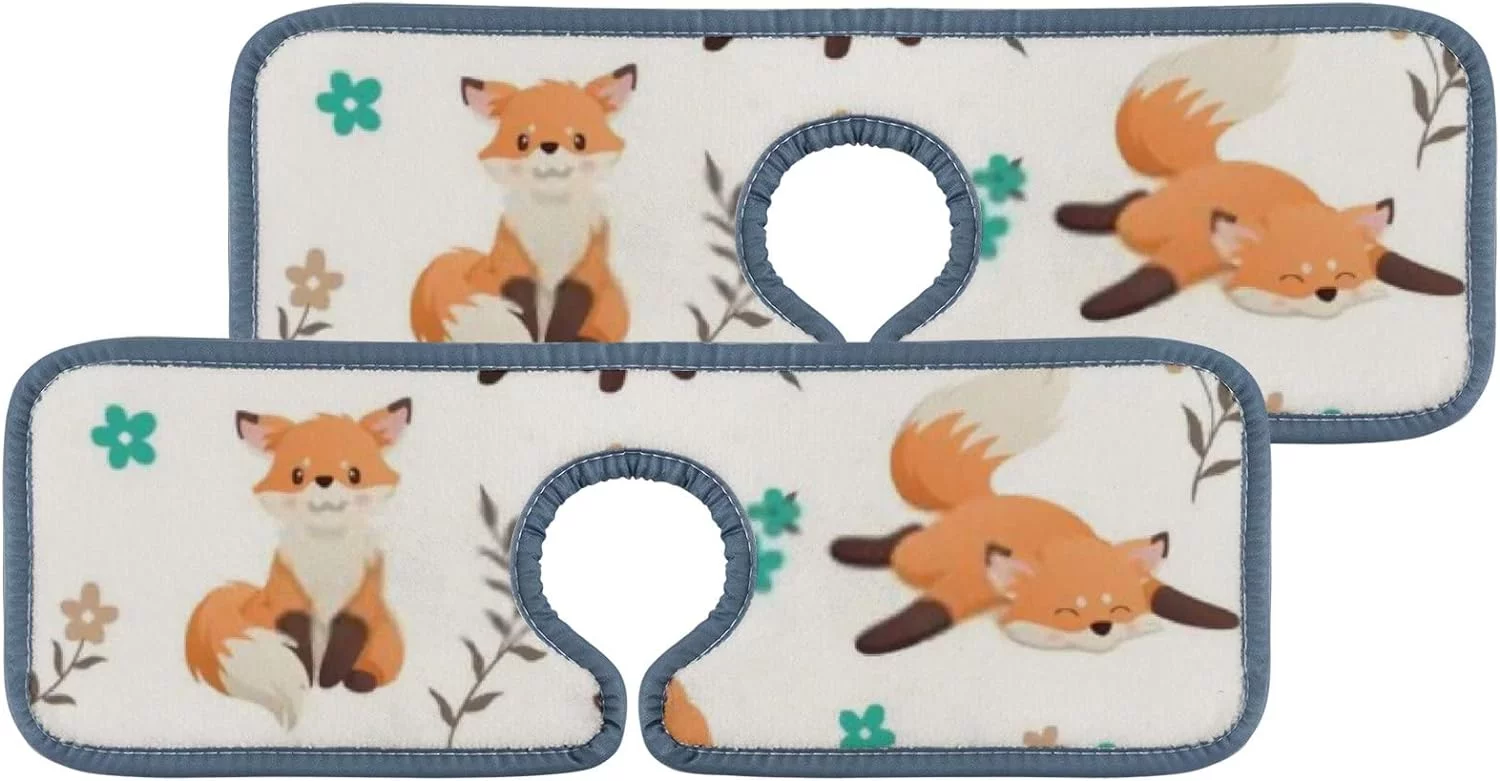 SKYSONIC Faucet Absorbent Mat 3 Pcs Cute Fox Butterfly and Flowers Kitchen Faucet Splash Catcher Washable Counter Drying Pads Behind Faucet for Kitchen Bathroom