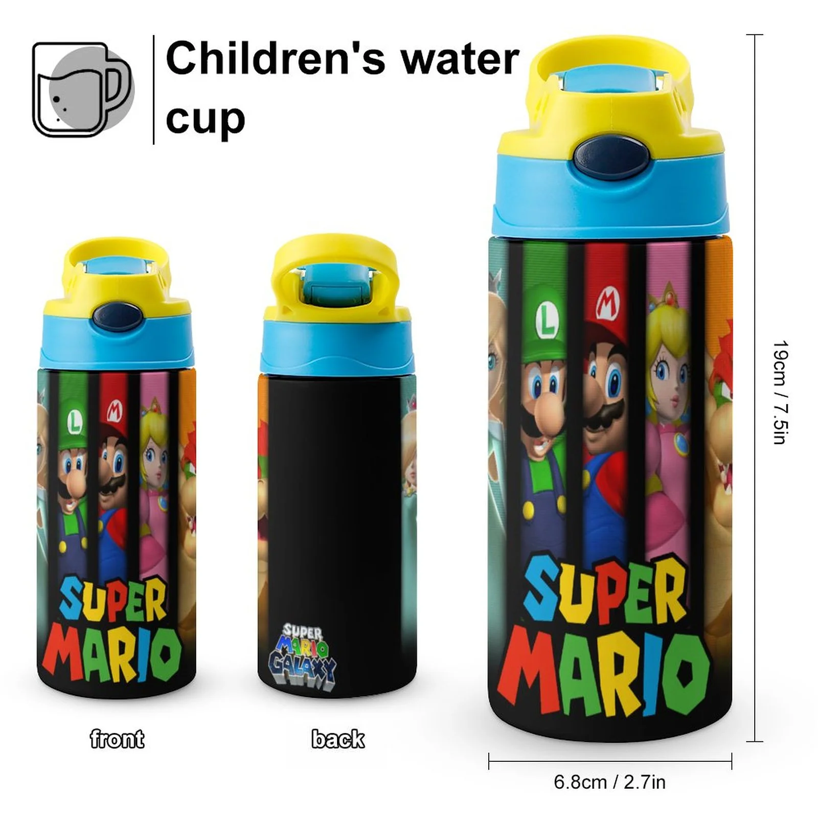 Super Mario Logo Kid's Insulated Water Bottle With Straw Vacuum Stainless Steel Cup Leak-Proof Children Toddler Thermoses