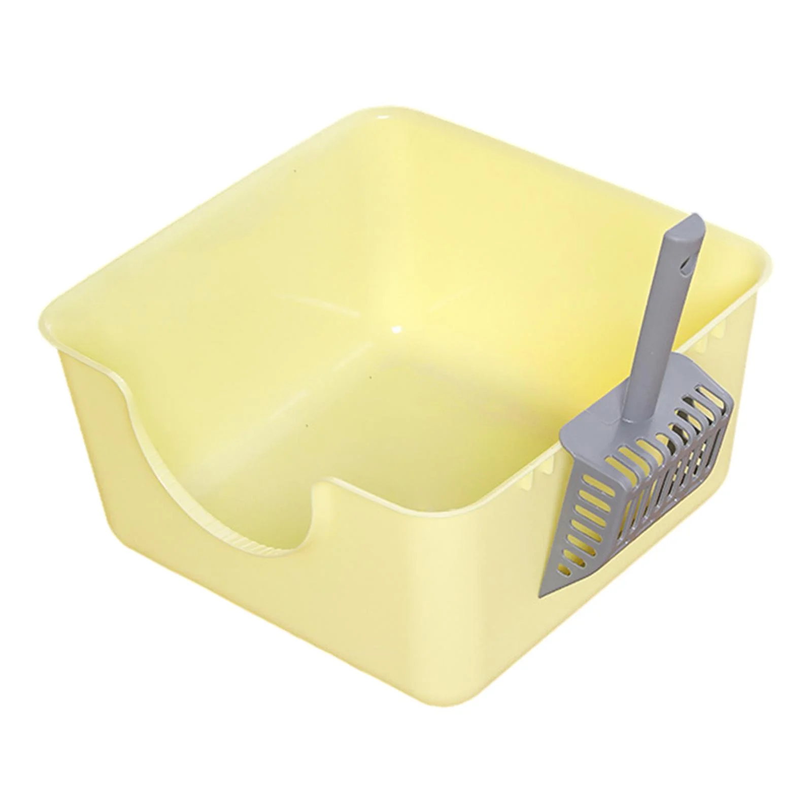 DOLITY Open Litter Box Kitty Litter Pan Durable Easy to Cleaning U Shape Lowered Front yellow