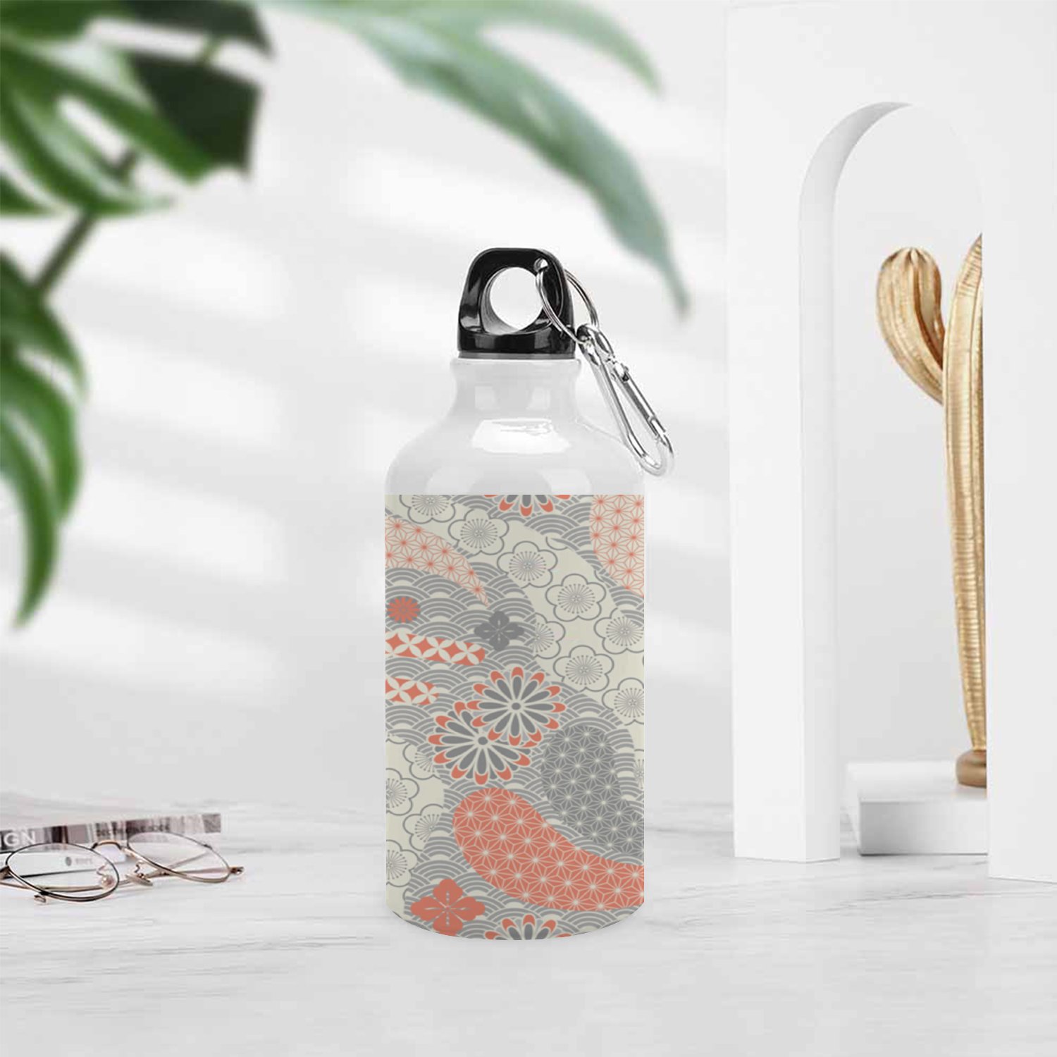 GZHJMY Sports Water Bottles, Seamless Japanese Style Pattern Large Capacity Aluminium Portable Leakproof Lightweight Drink Bottles for Fitness and Outdoor Enthusiasts