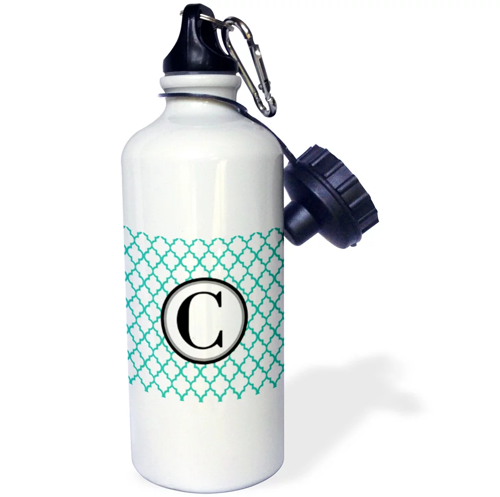 3dRose Mint green pattern monogram initial C - Straw Water Bottle, 21-ounce