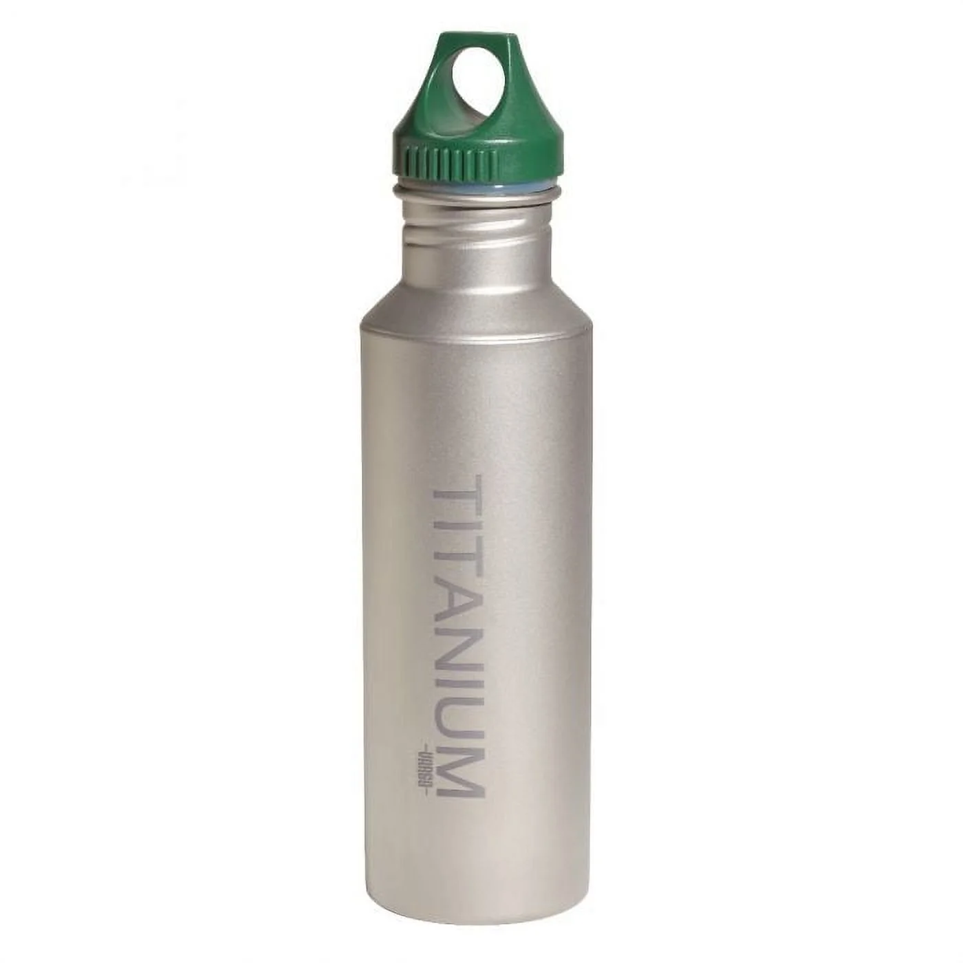 vargo titanium water bottle, green lid