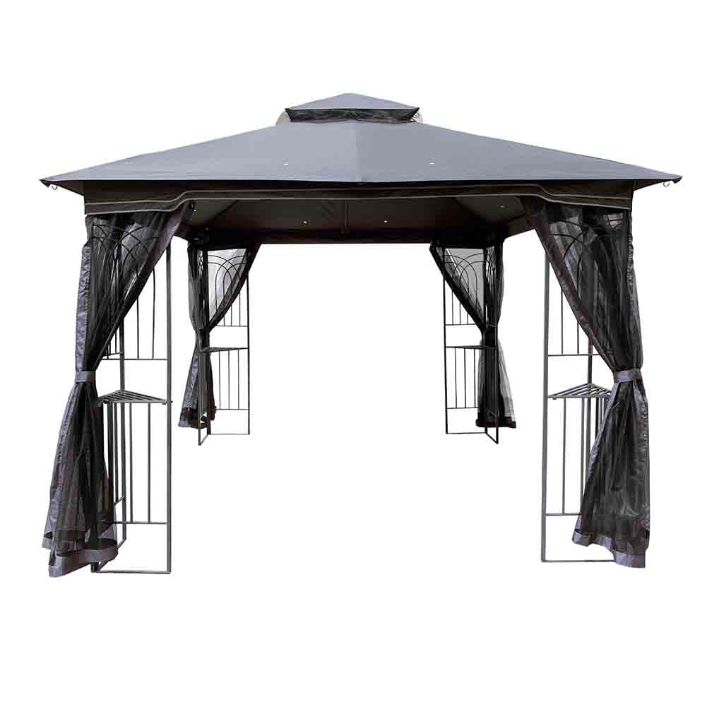 Pergola with Canopy 10X10 Outdoor Patio Gazebo Canopy Tent with Ventilated Double Roof and Mosquito Net Gray
